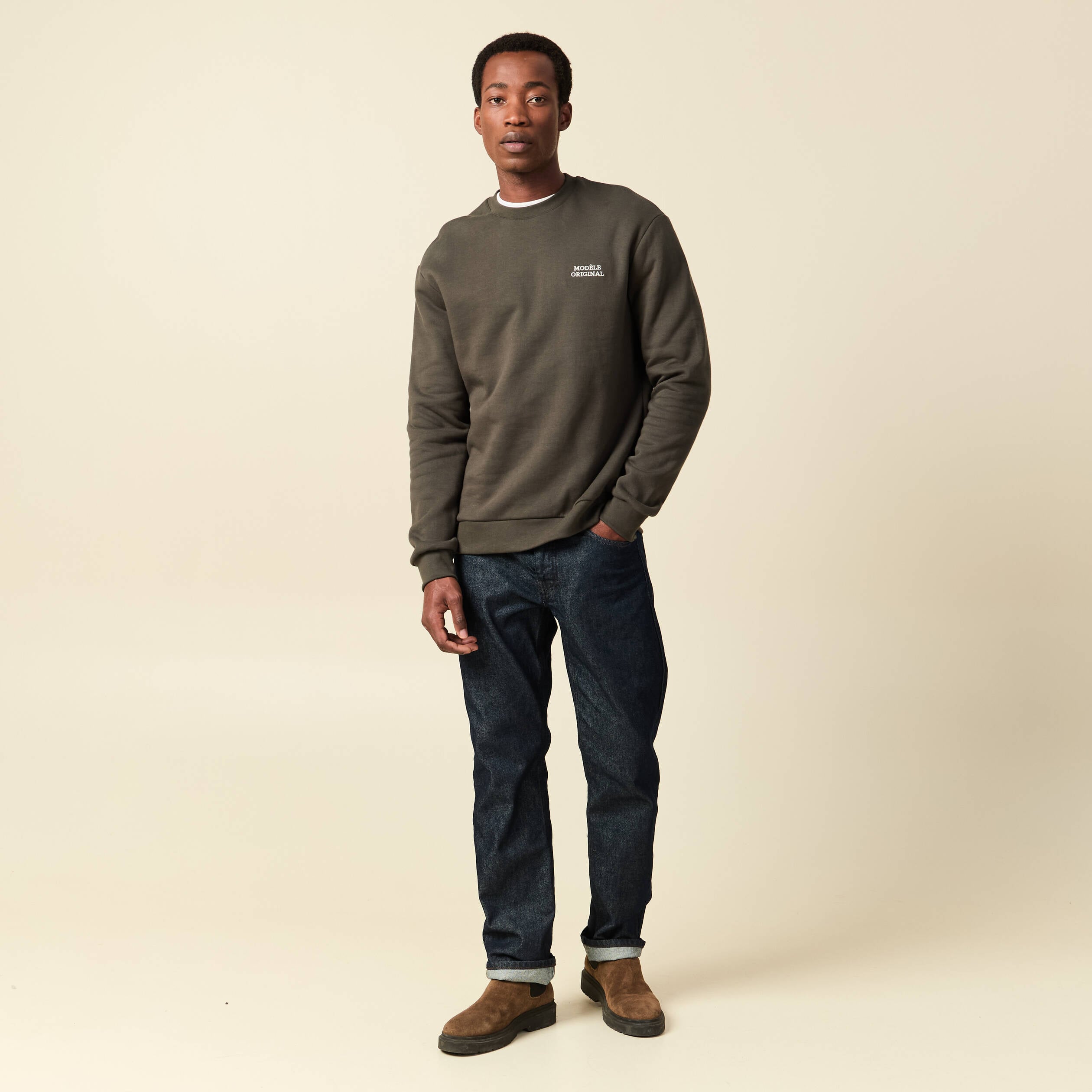 Sweat manches longues vert kaki homme