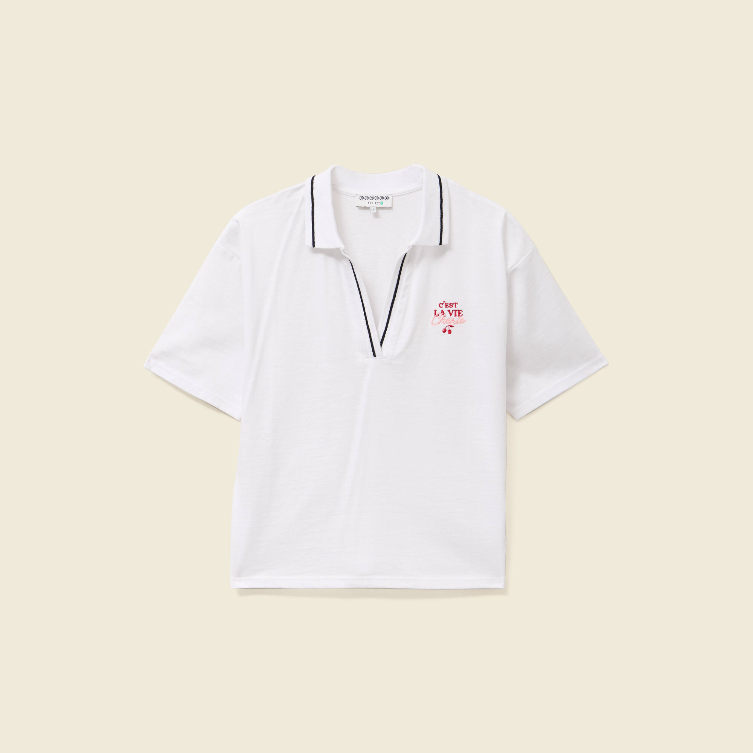 T-shirt polo droit court en coton blanc femme