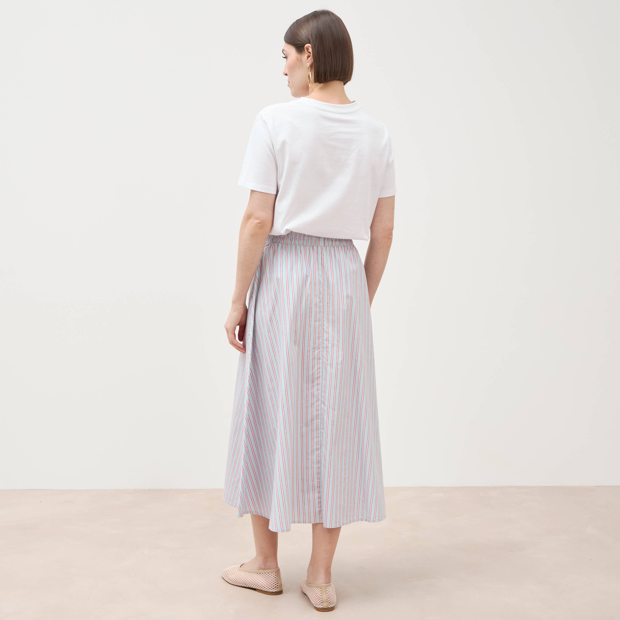 Jupe longue &eacute;vas&eacute;e en coton bleu ciel femme