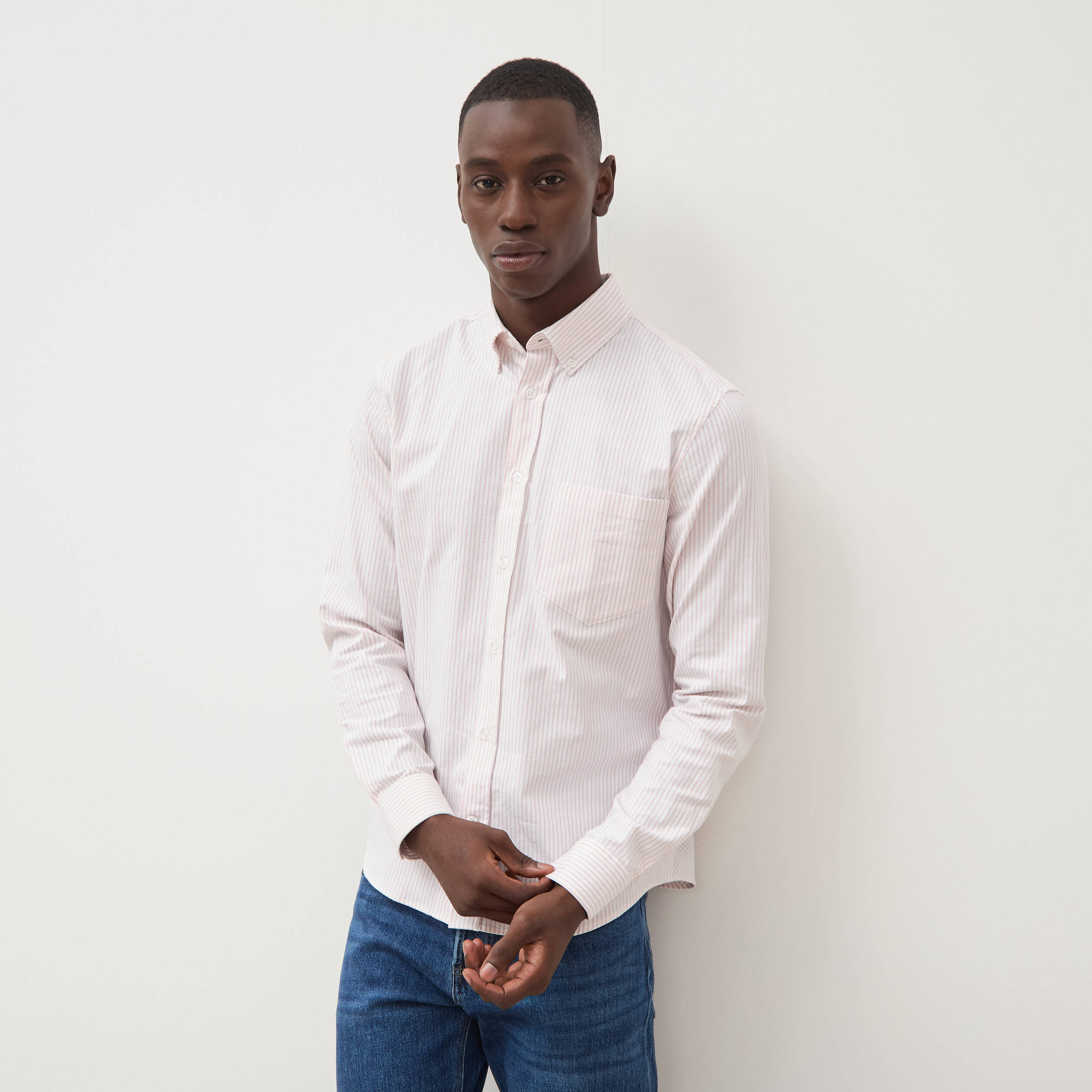 Chemise manches longues col am&eacute;ricain rose poudr&eacute;e homme