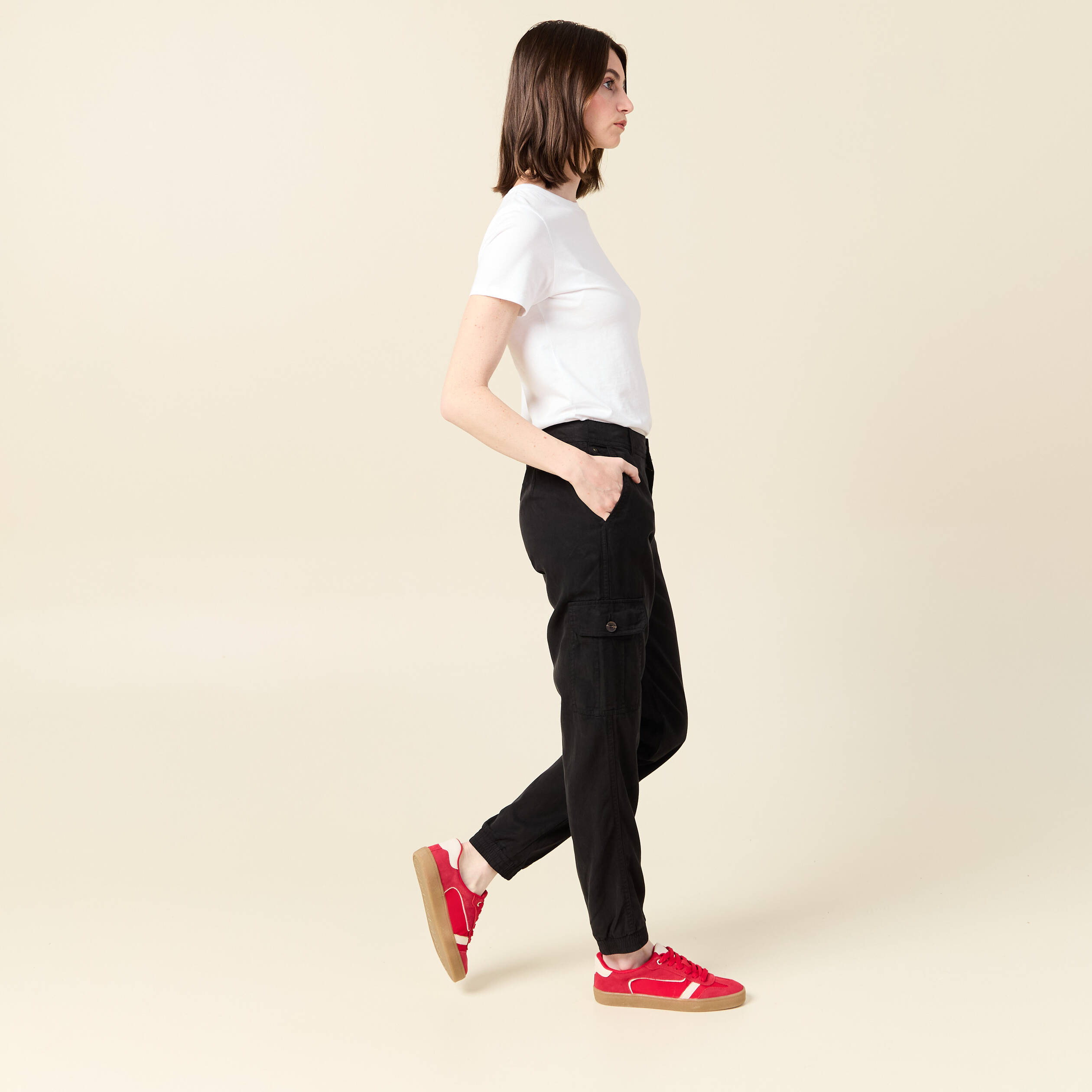 Pantalon battle 7/8&egrave;me taille standard noir femme