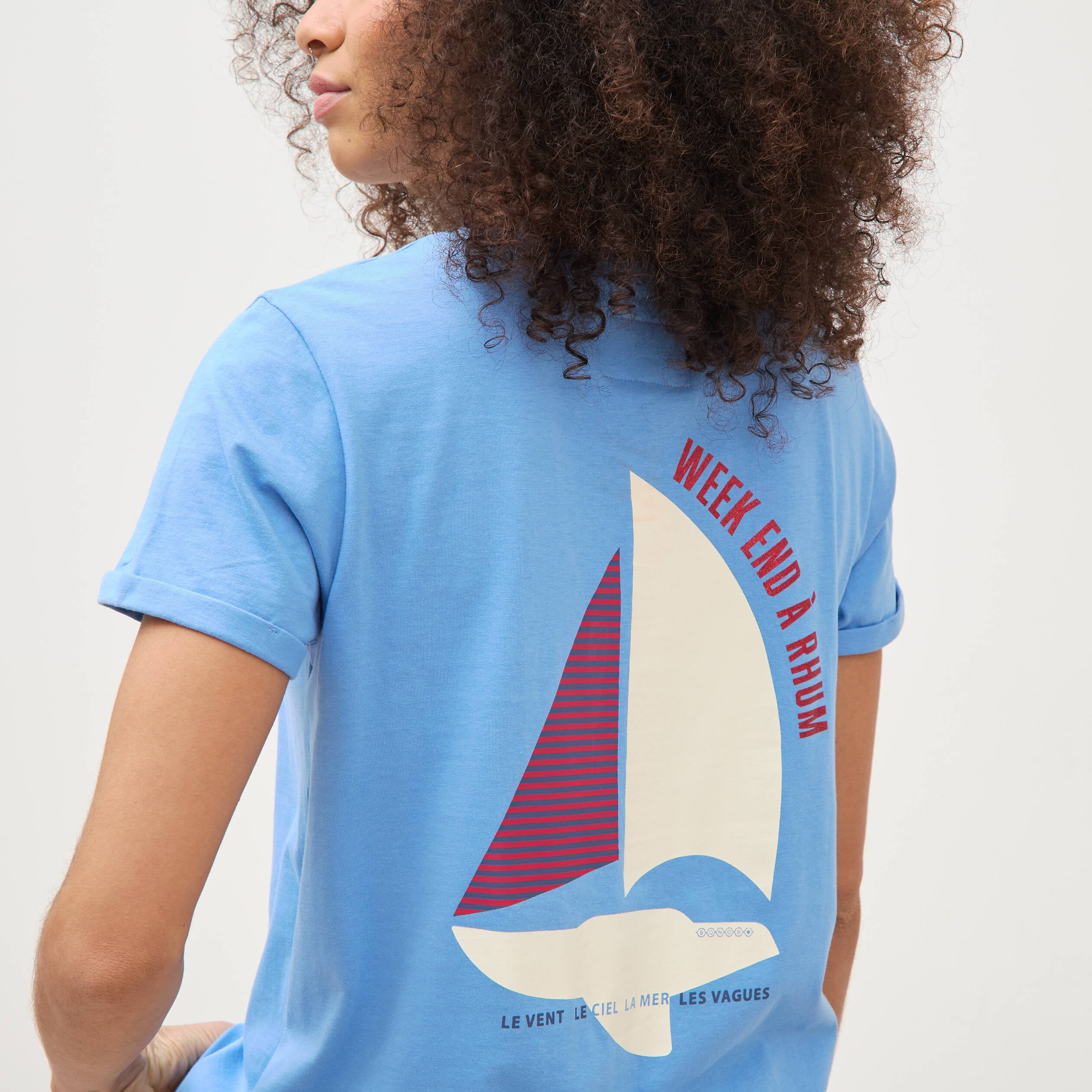 T-shirt droit col rond manches courtes bleu clair femme