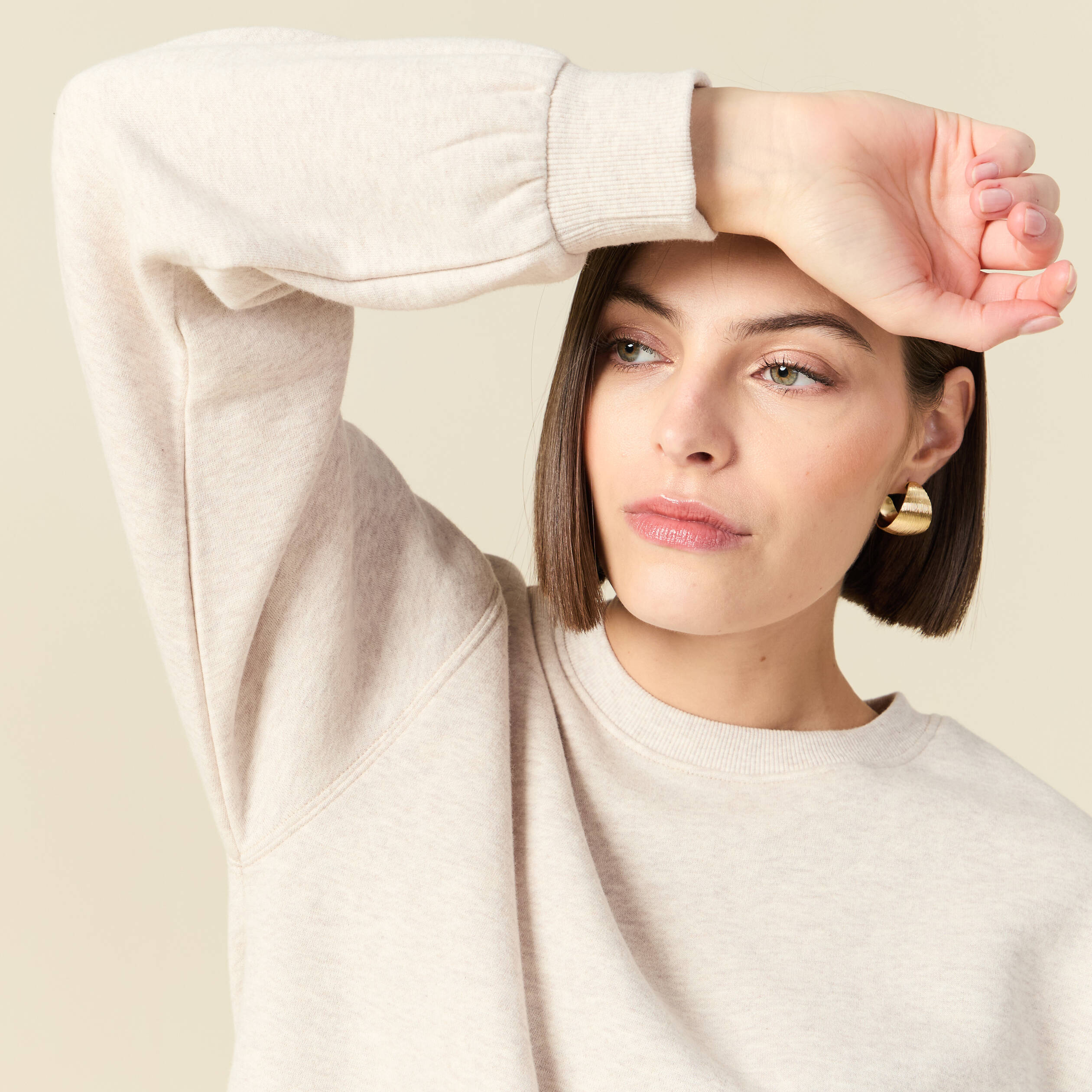 Sweat droit manches longues beige femme
