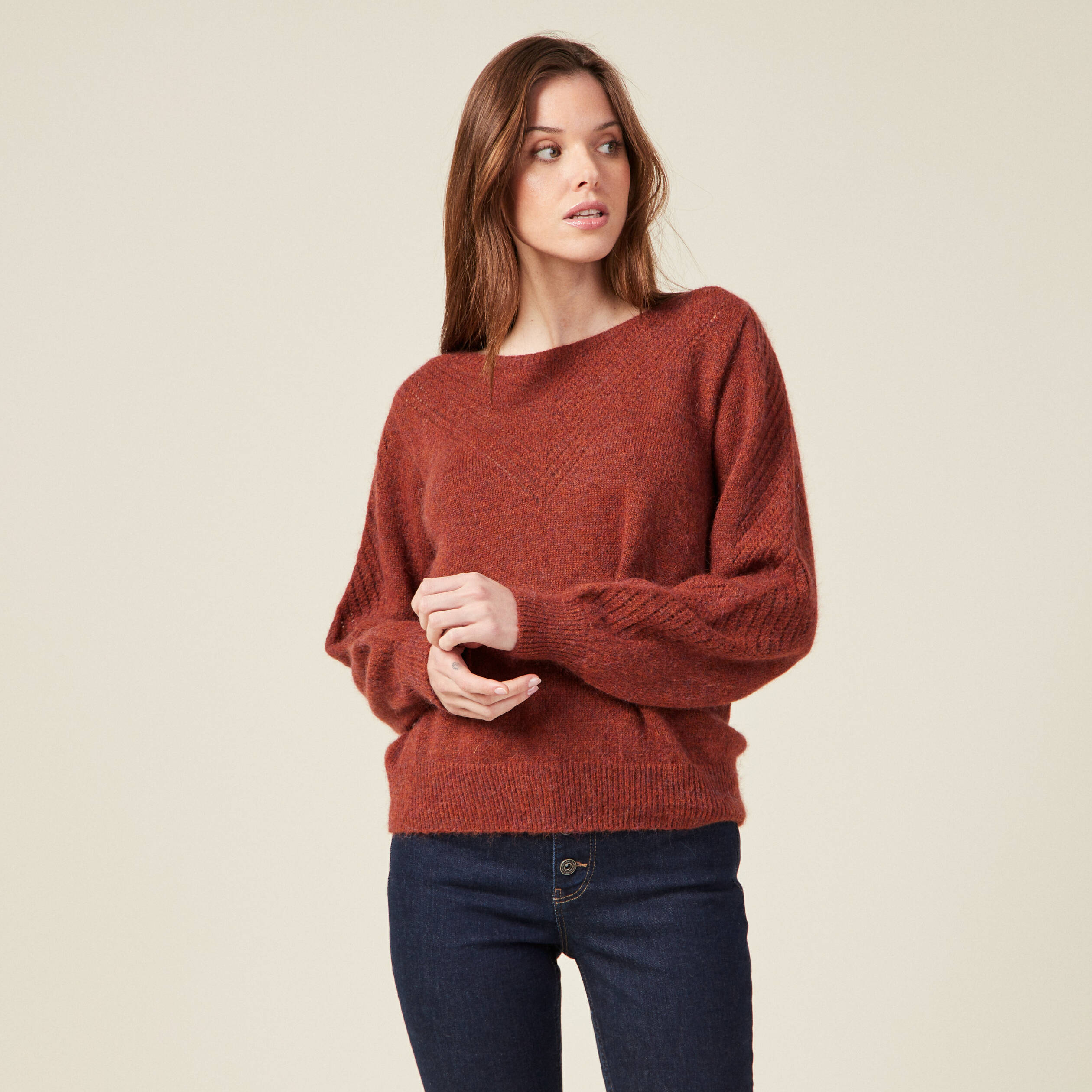 Pull rouge foncé femme deals
