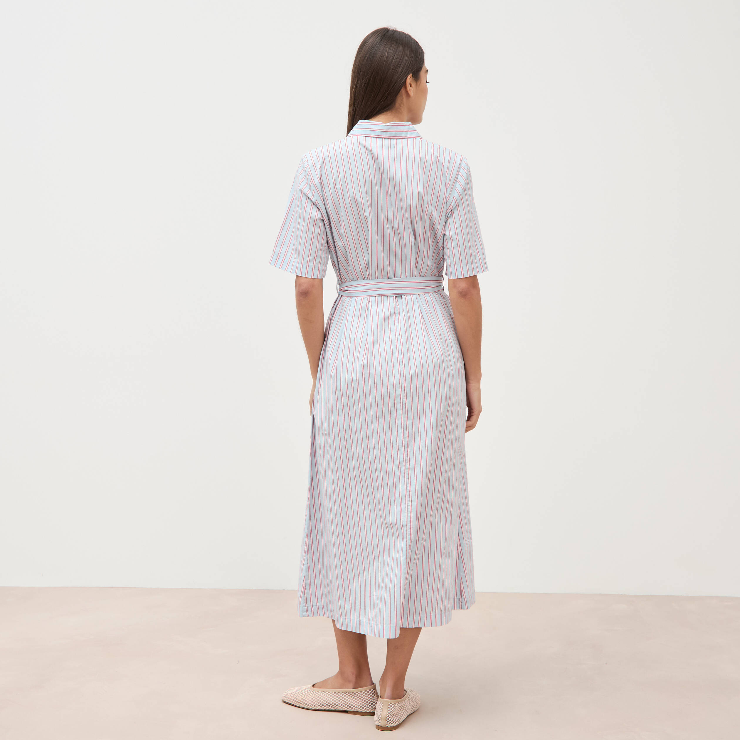Robe longue droite manches courtes bleu ciel femme