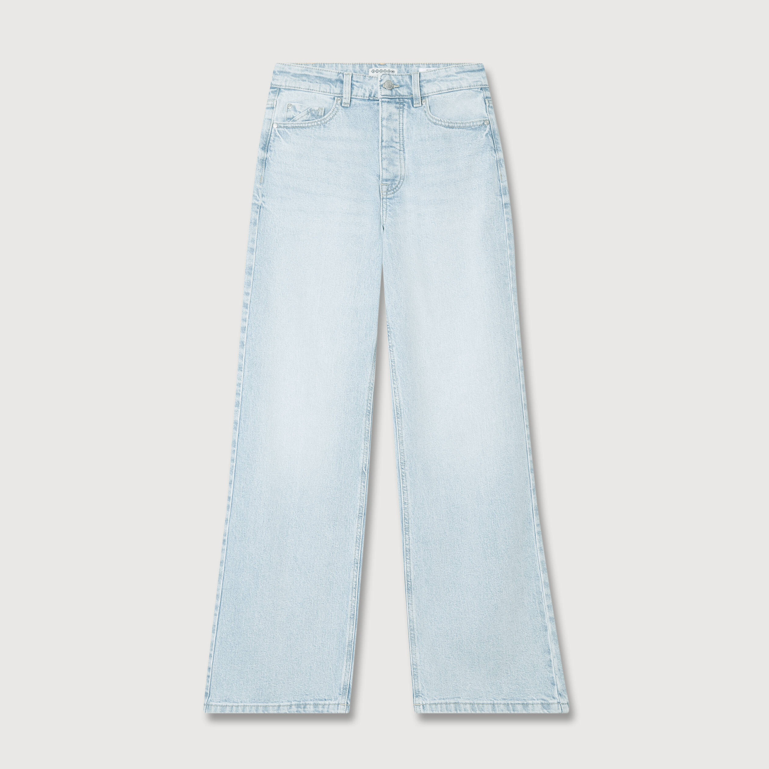 Jeans large taille haute denim bleach femme