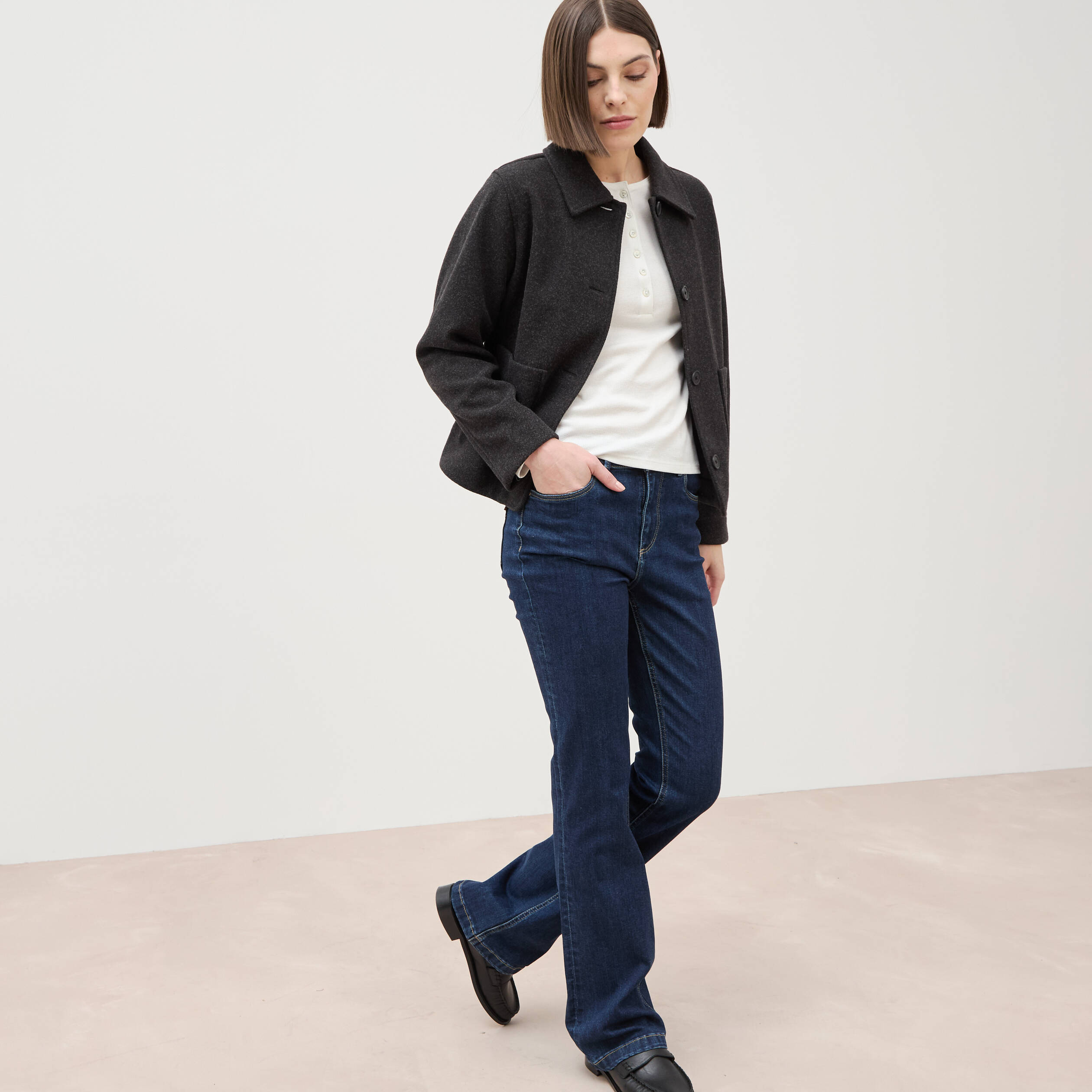 Jeans bootcut taille haute denim brut femme