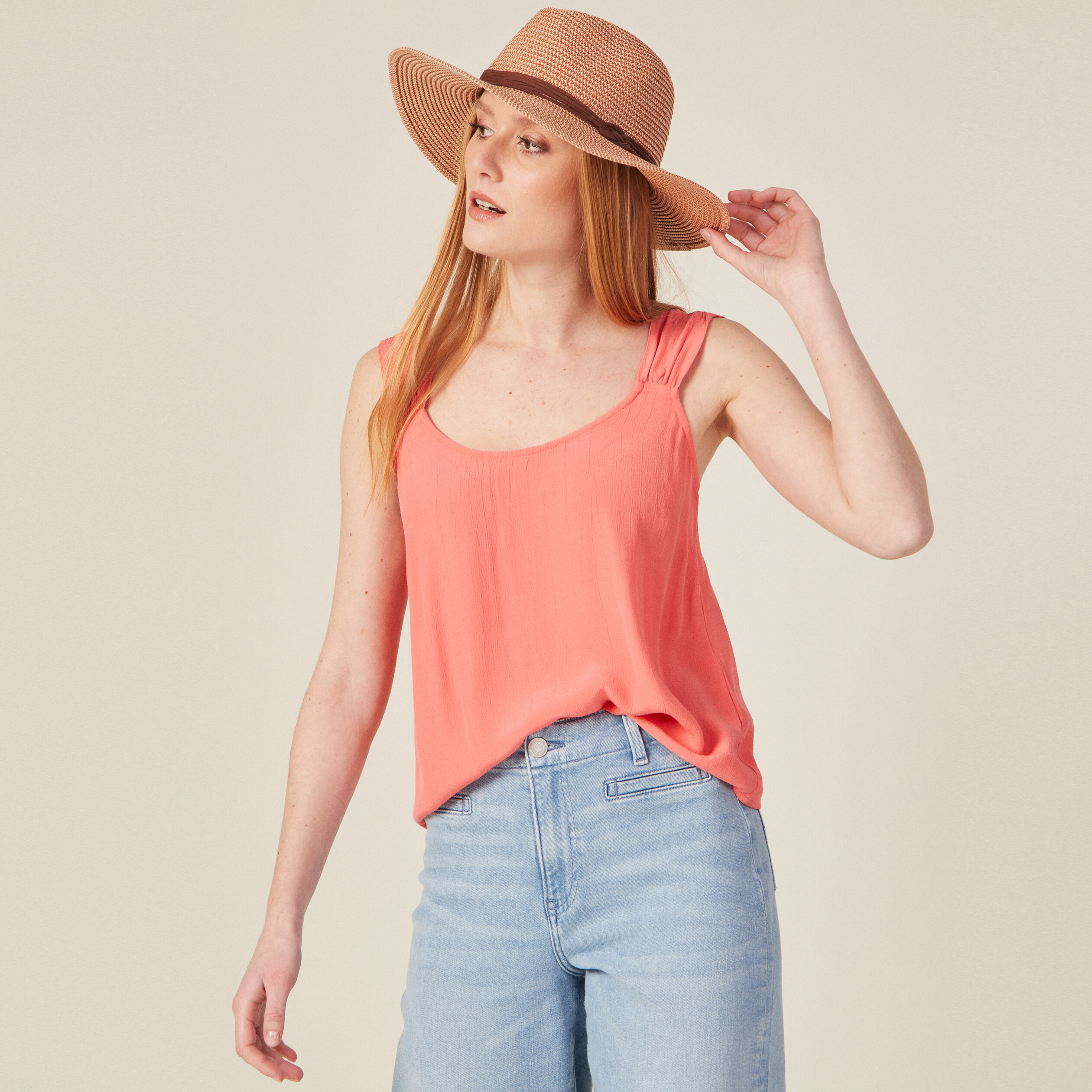 Blouse bretelles larges rose corail femme