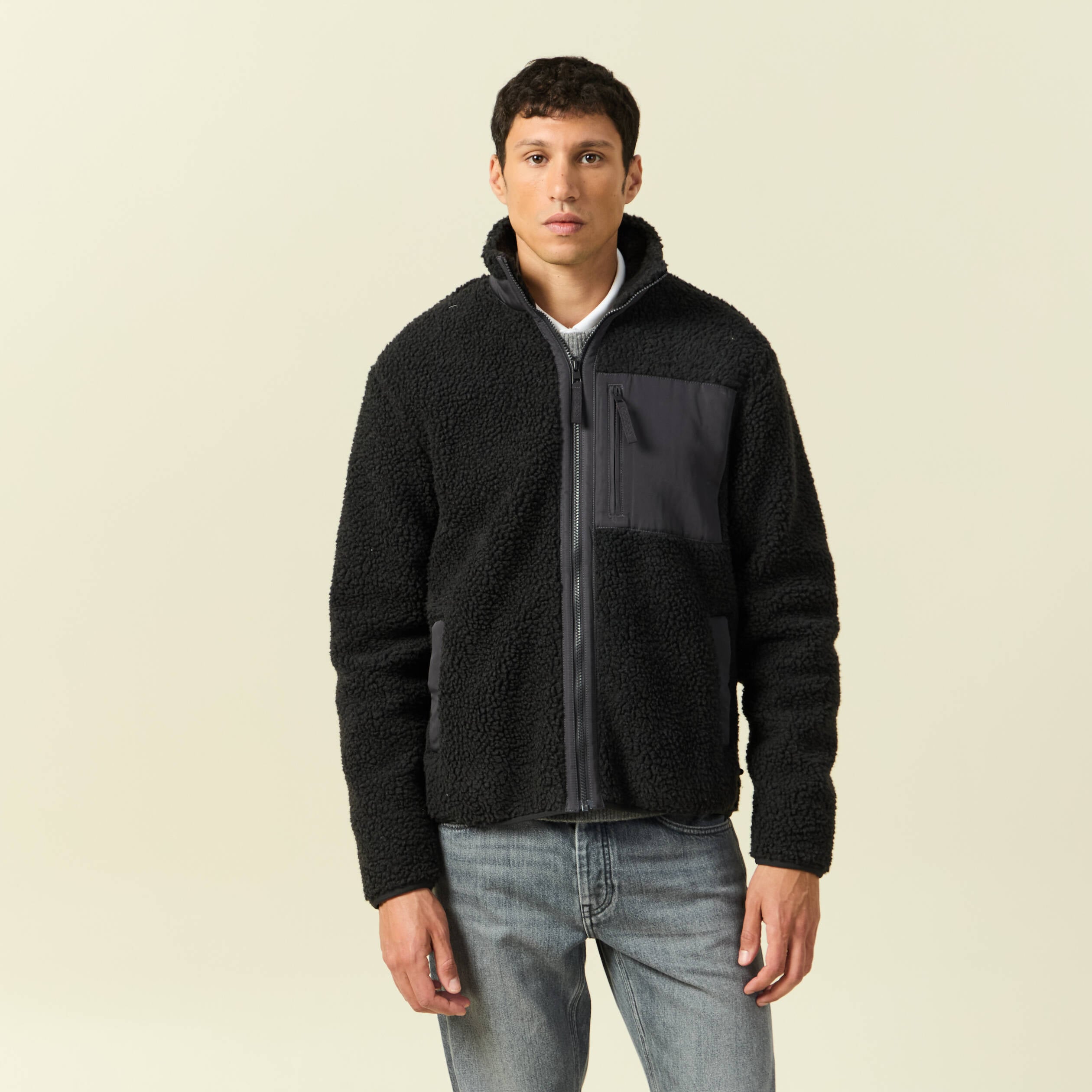 Sweat effet polaire manches longues gris anthracite homme