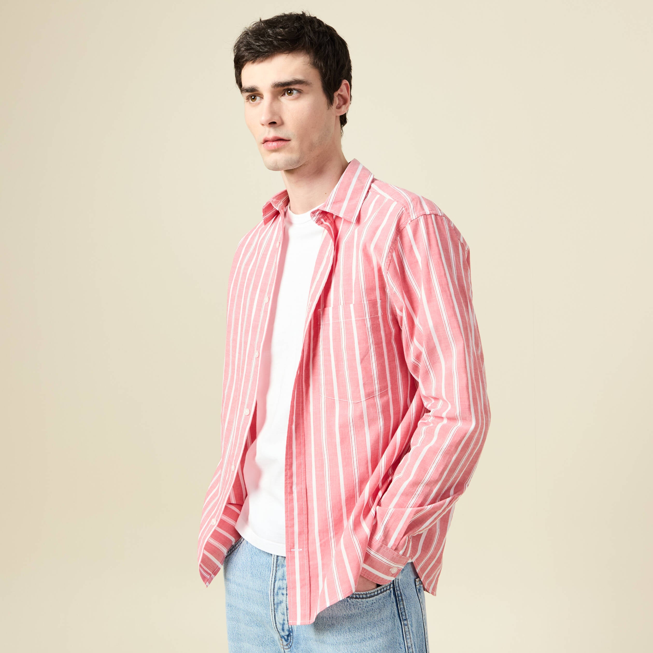 Chemise boyfriend en coton rouge corail homme