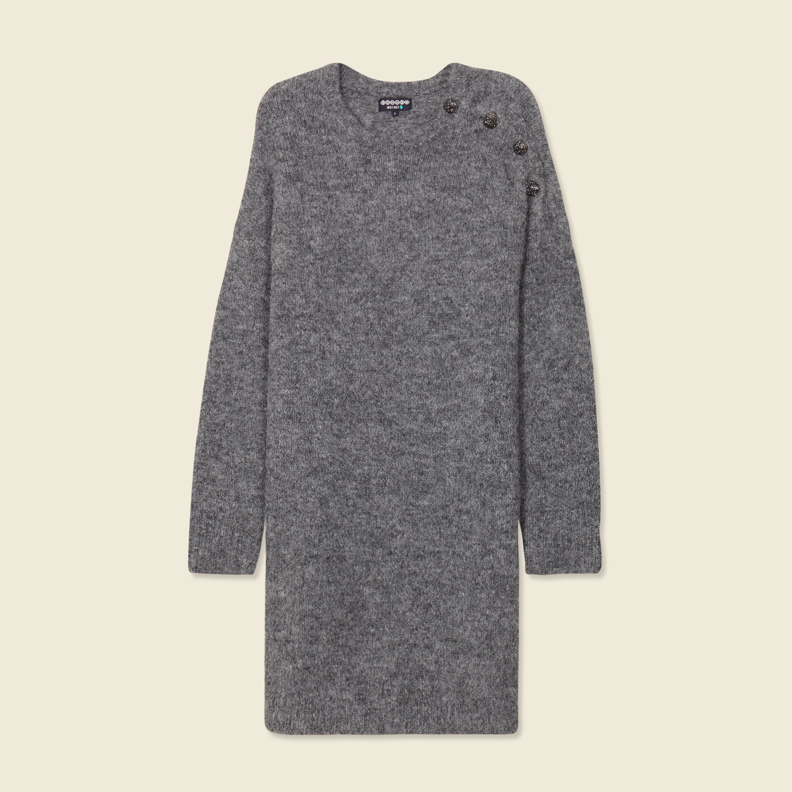 robe pull droite avec boutons gris clair femme Robe pull droite avec boutons gris clair femme