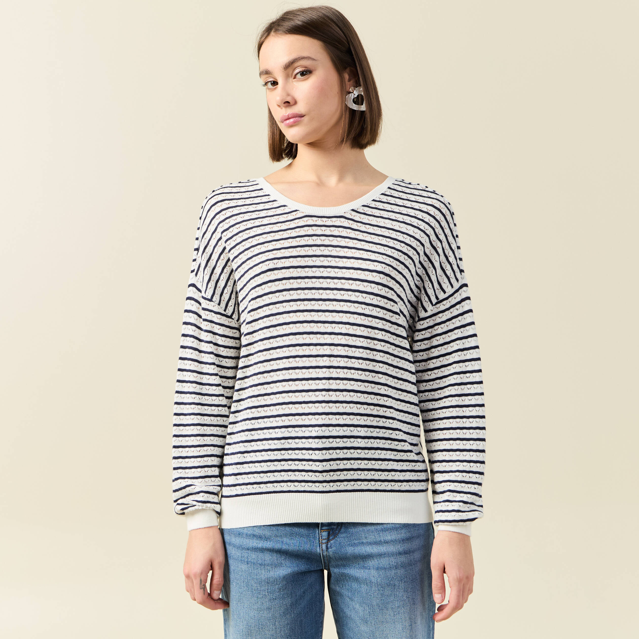 Pull manches longues ecru femme