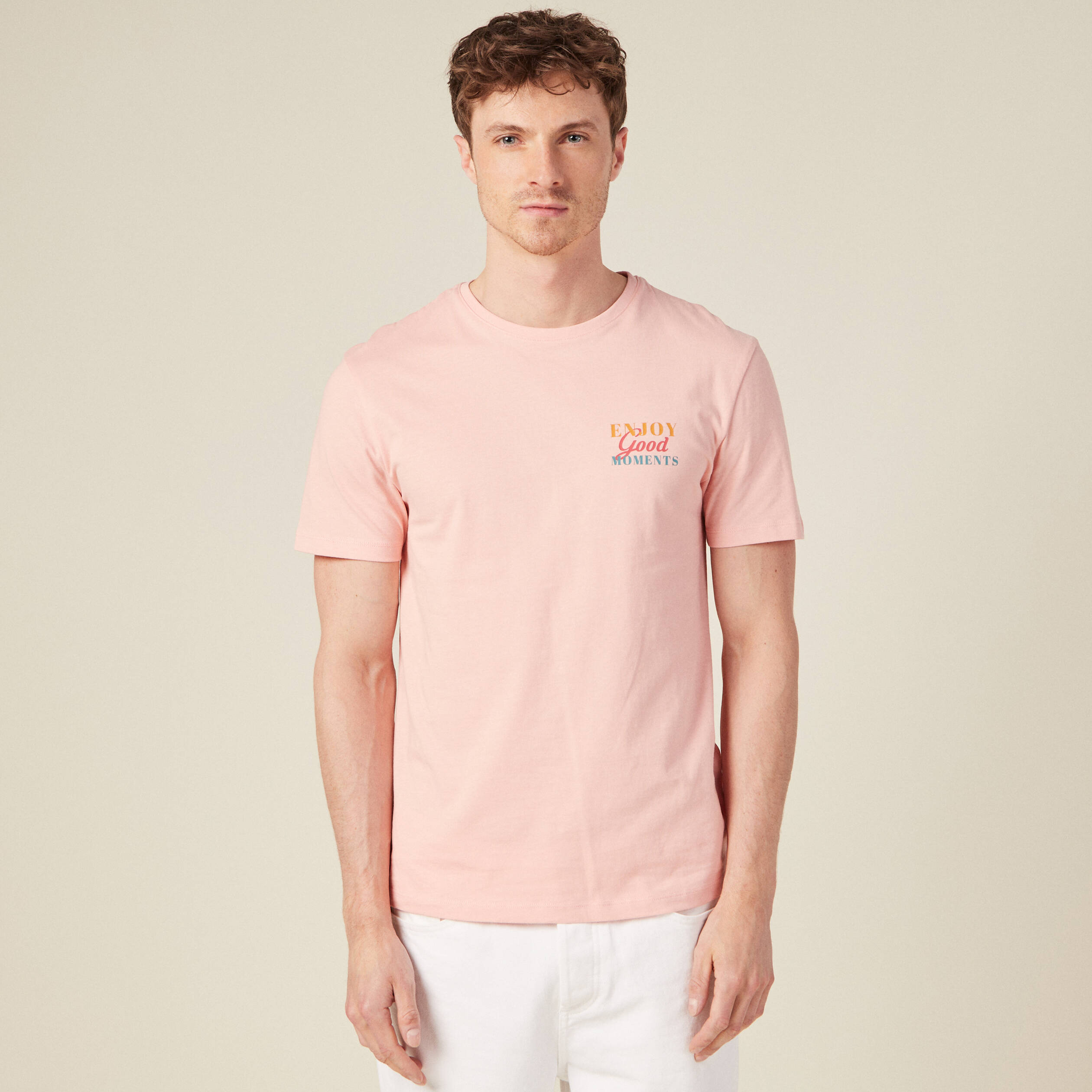 T-shirt manches courtes rose saumon homme