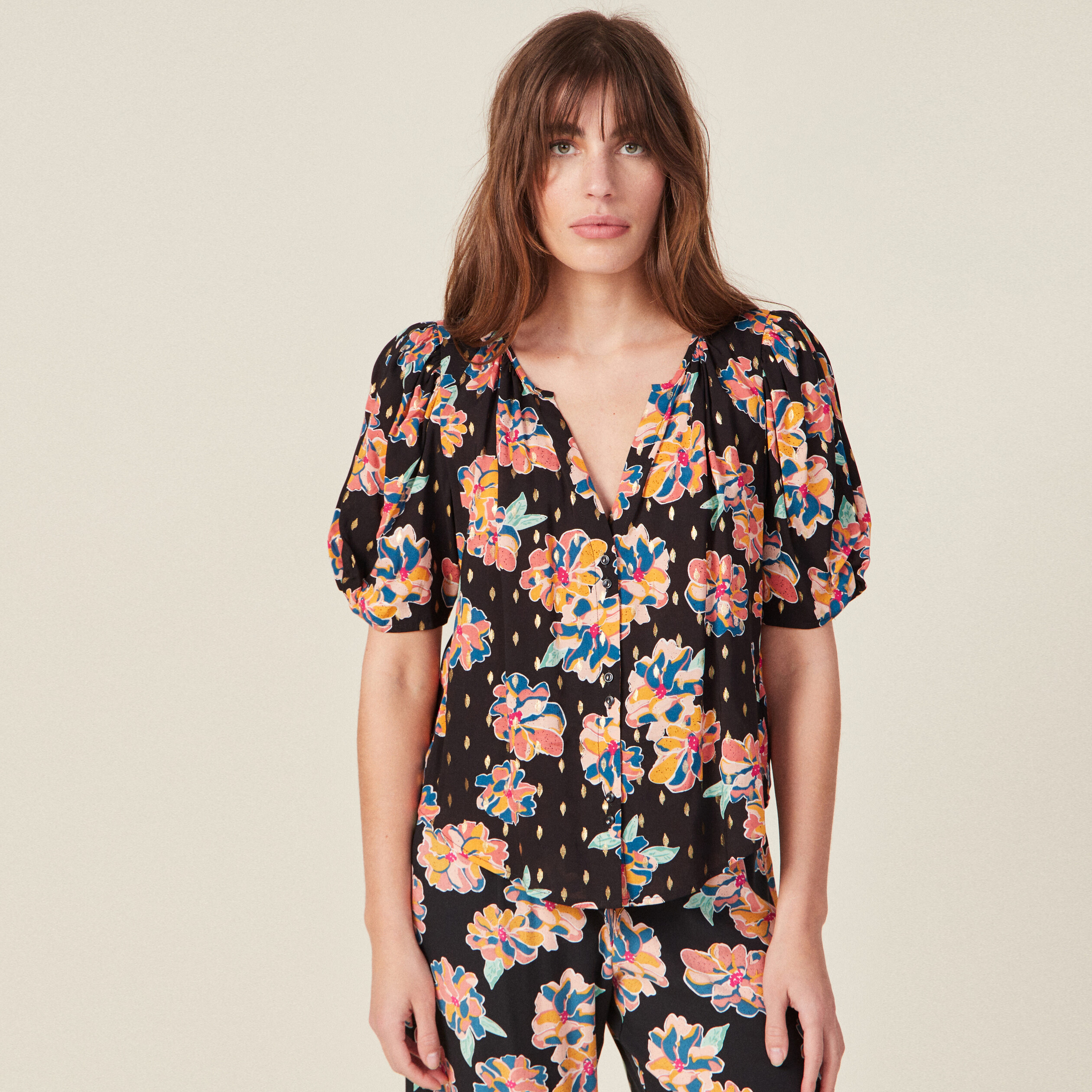 Chemise manches 3/4 noir femme