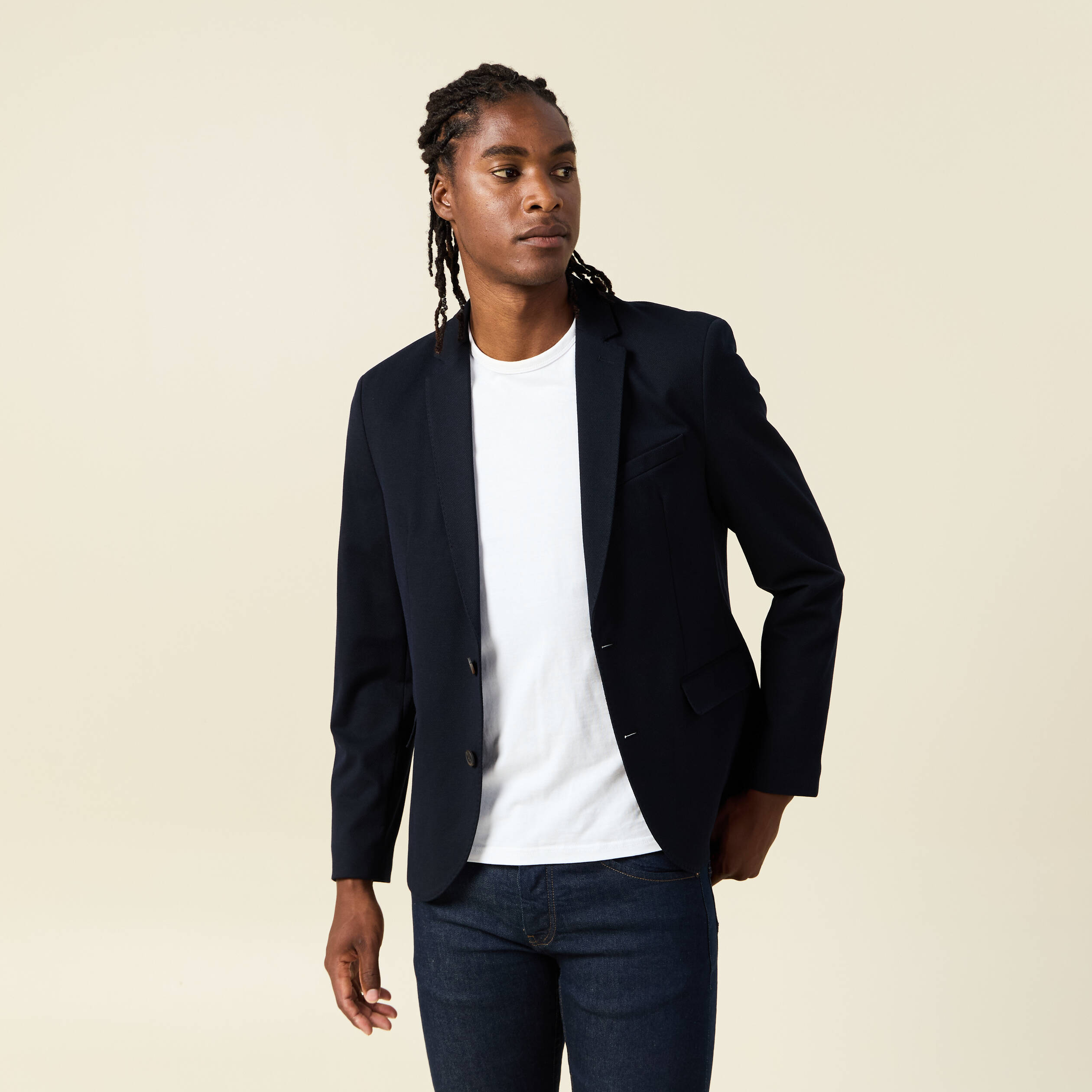 Veste blazer cintr&eacute;e bleu marine homme
