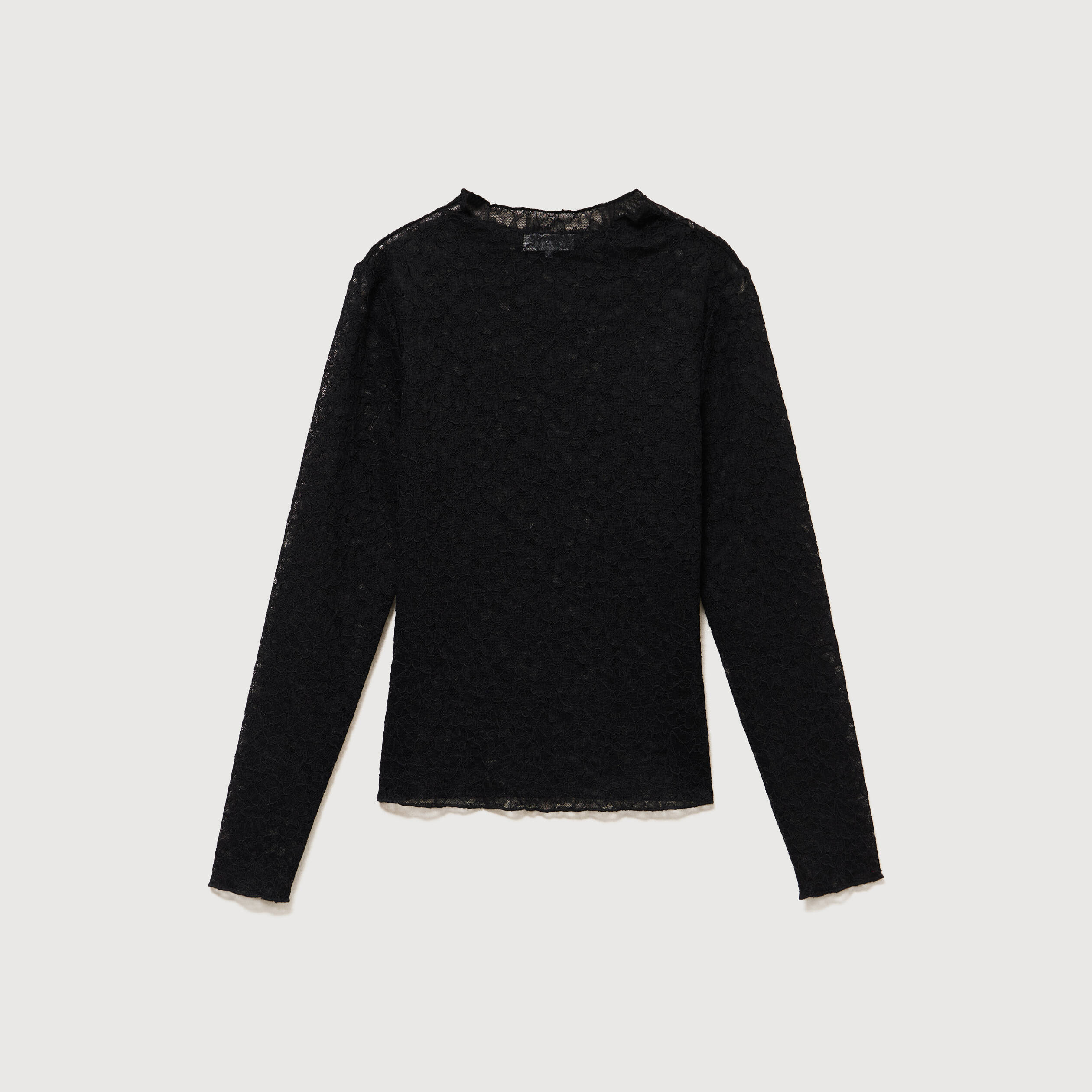 T-shirt ajust&eacute; dentelle manches longues noir femme