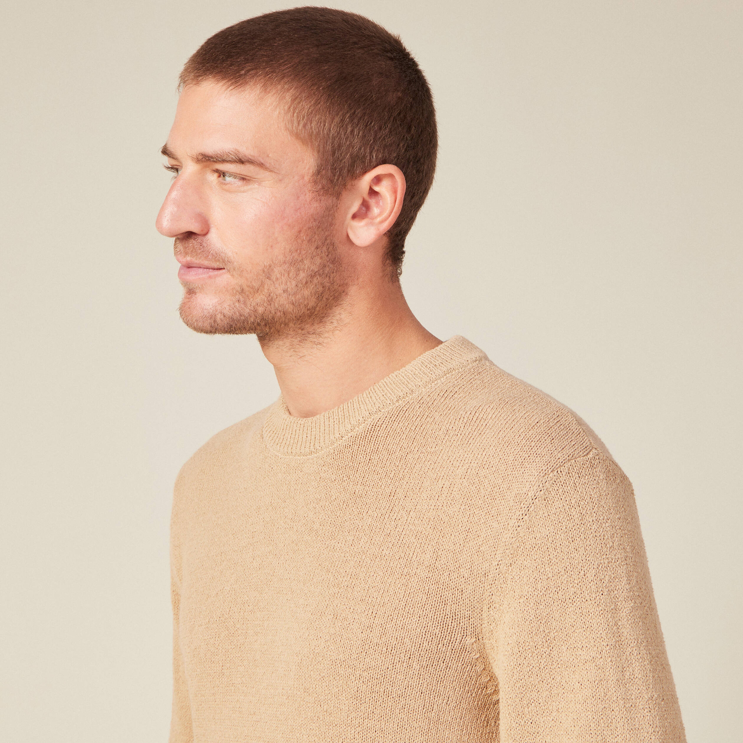 Pull manches longues beige homme