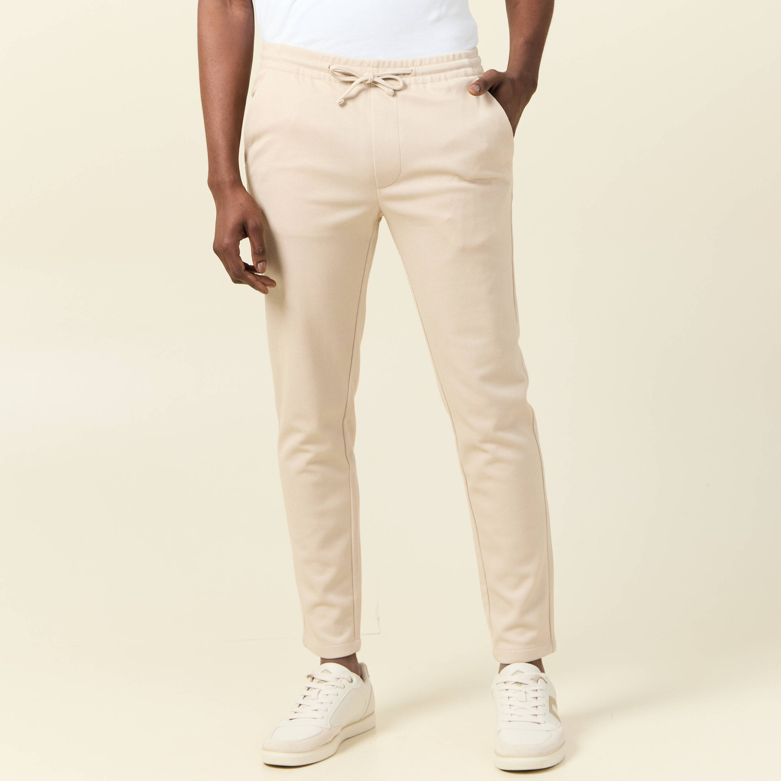 Pantalon jogger élastiqué beige homme