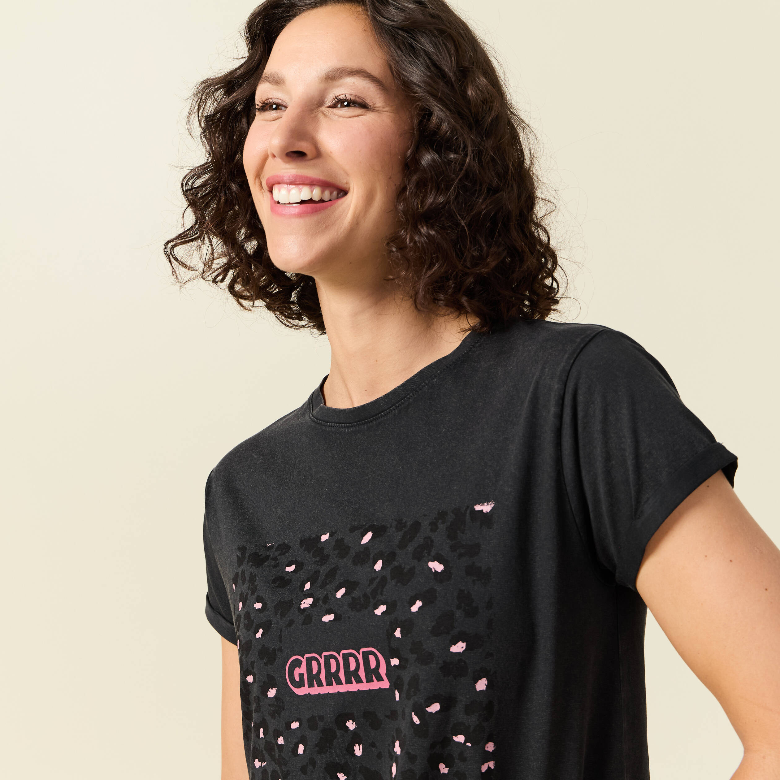 T-shirt en coton manches courtes noir femme