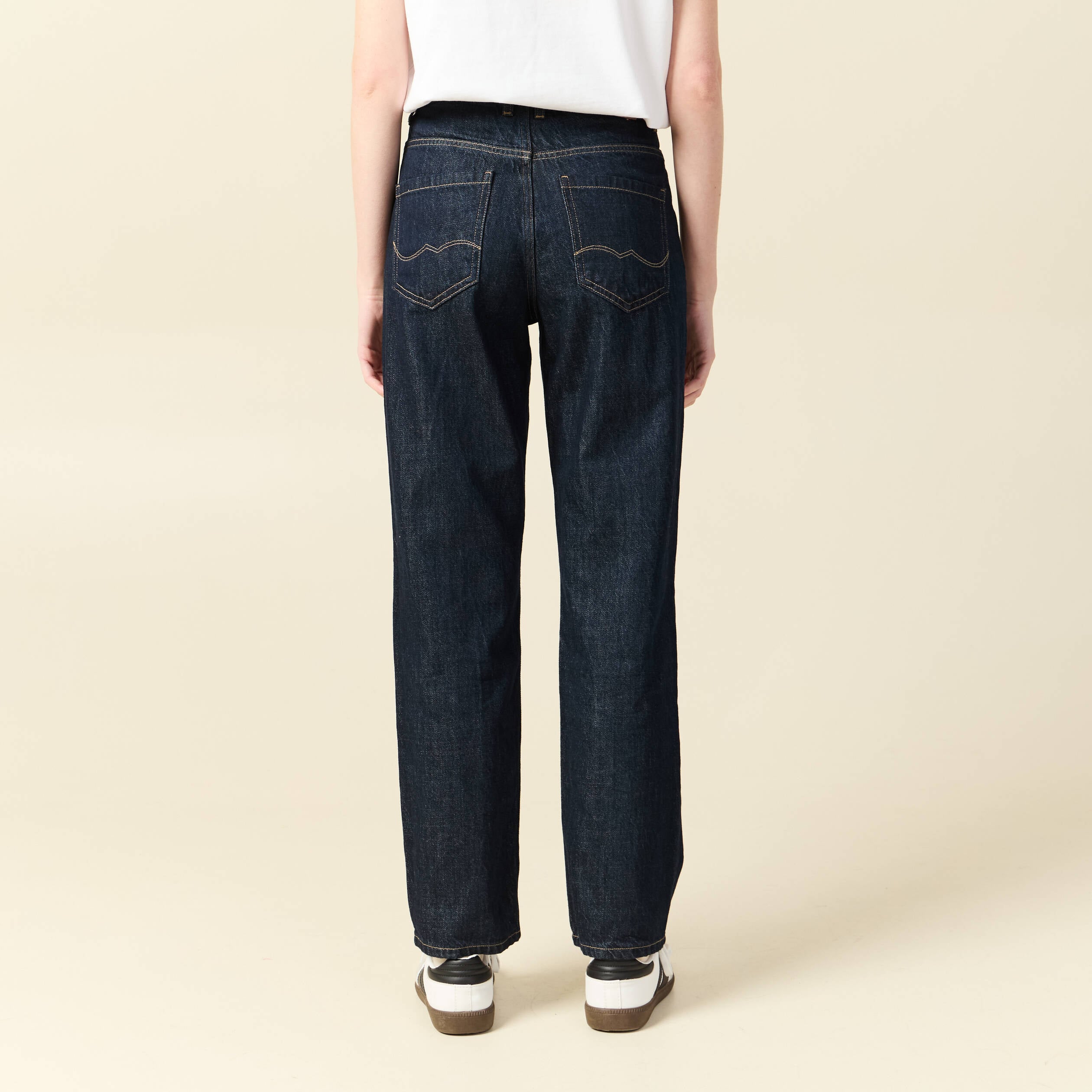 Jeans straight taille haute denim brut rinse femme