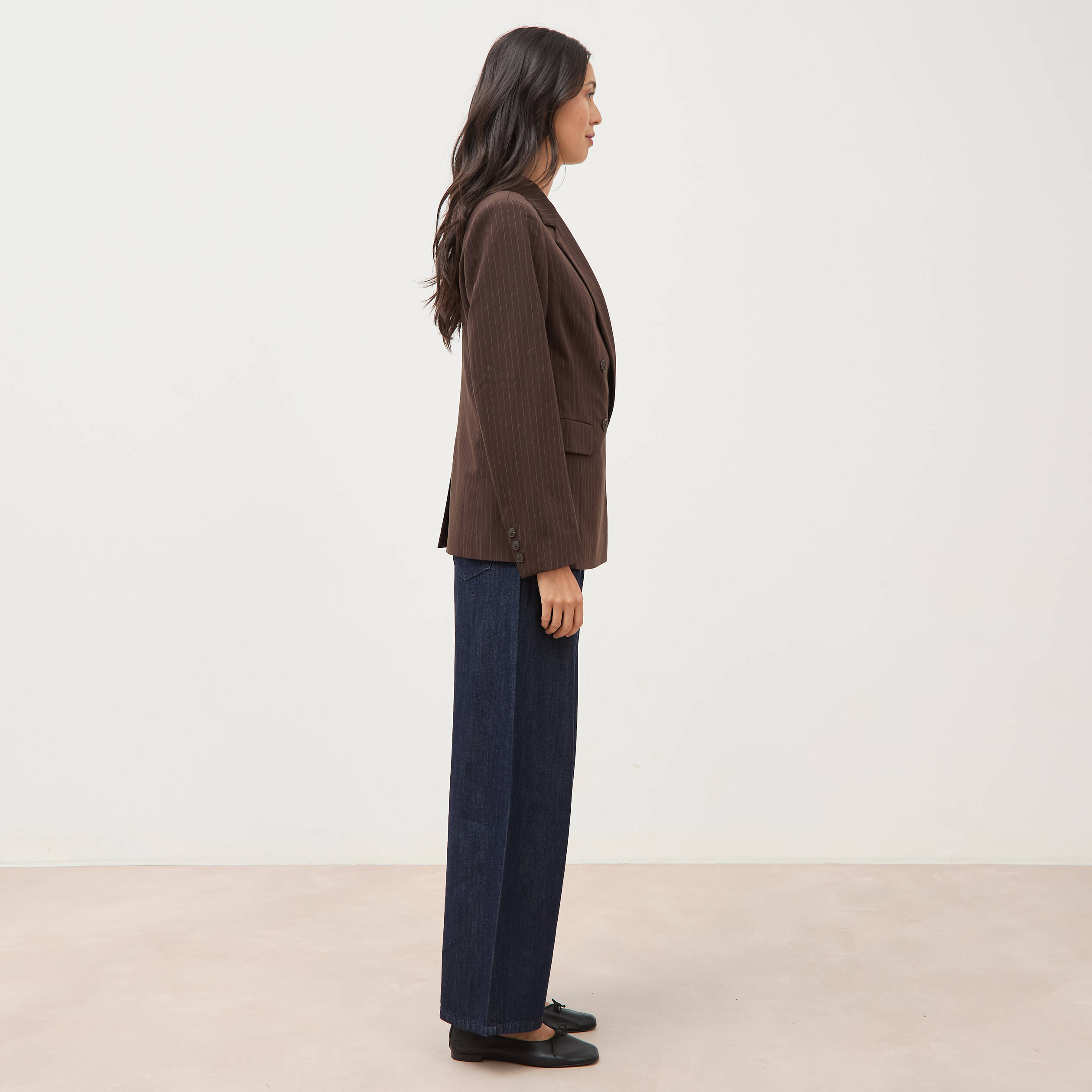 Blazer manches longues col tailleur marron fonc&eacute; femme