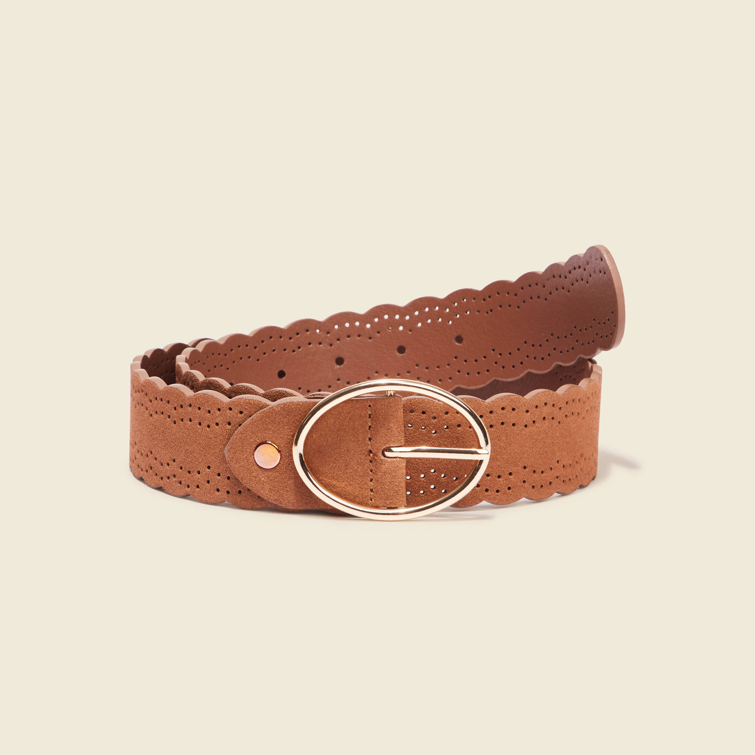 Ceinture suedine perforee beige femme Vibs