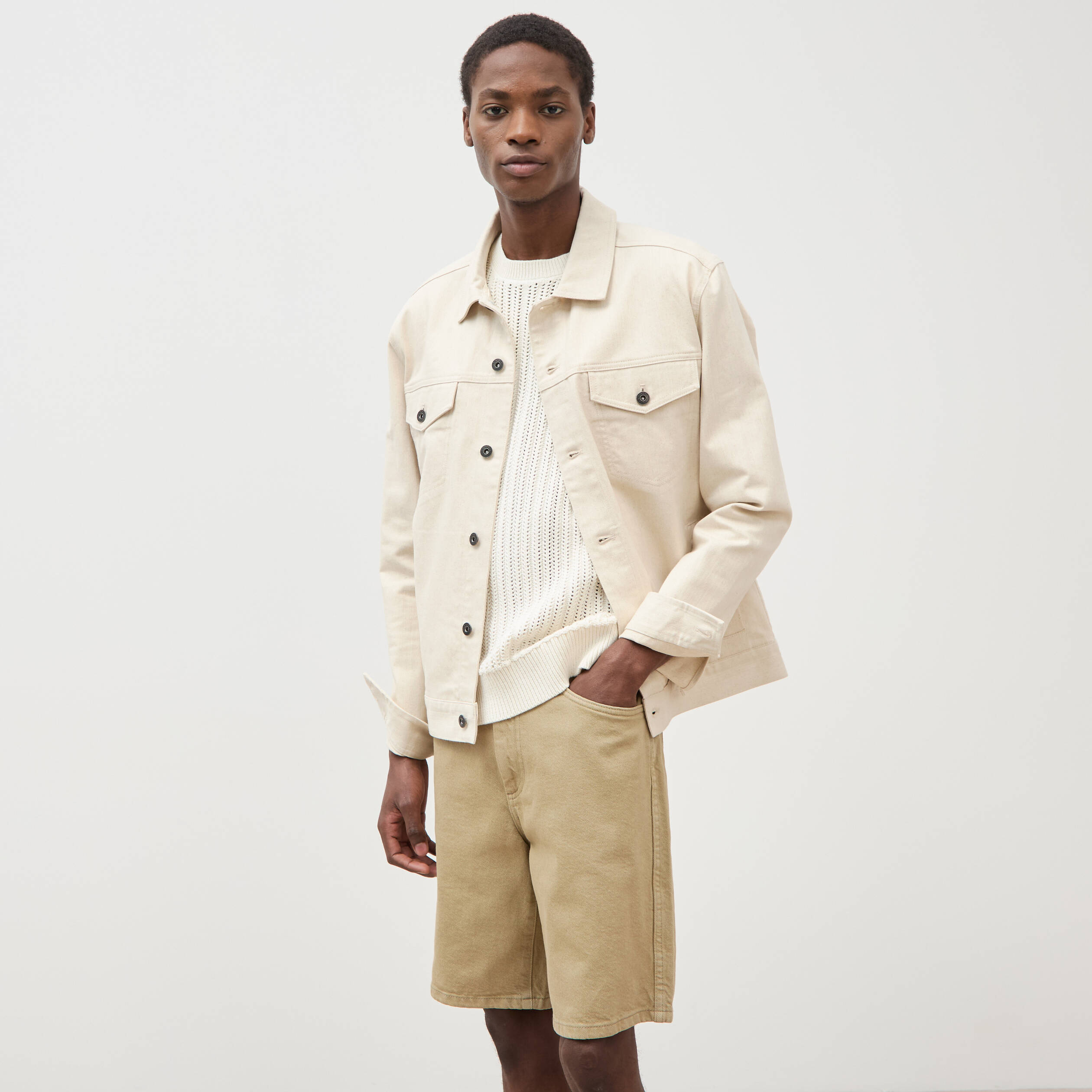 Bermuda en jean coton beige homme