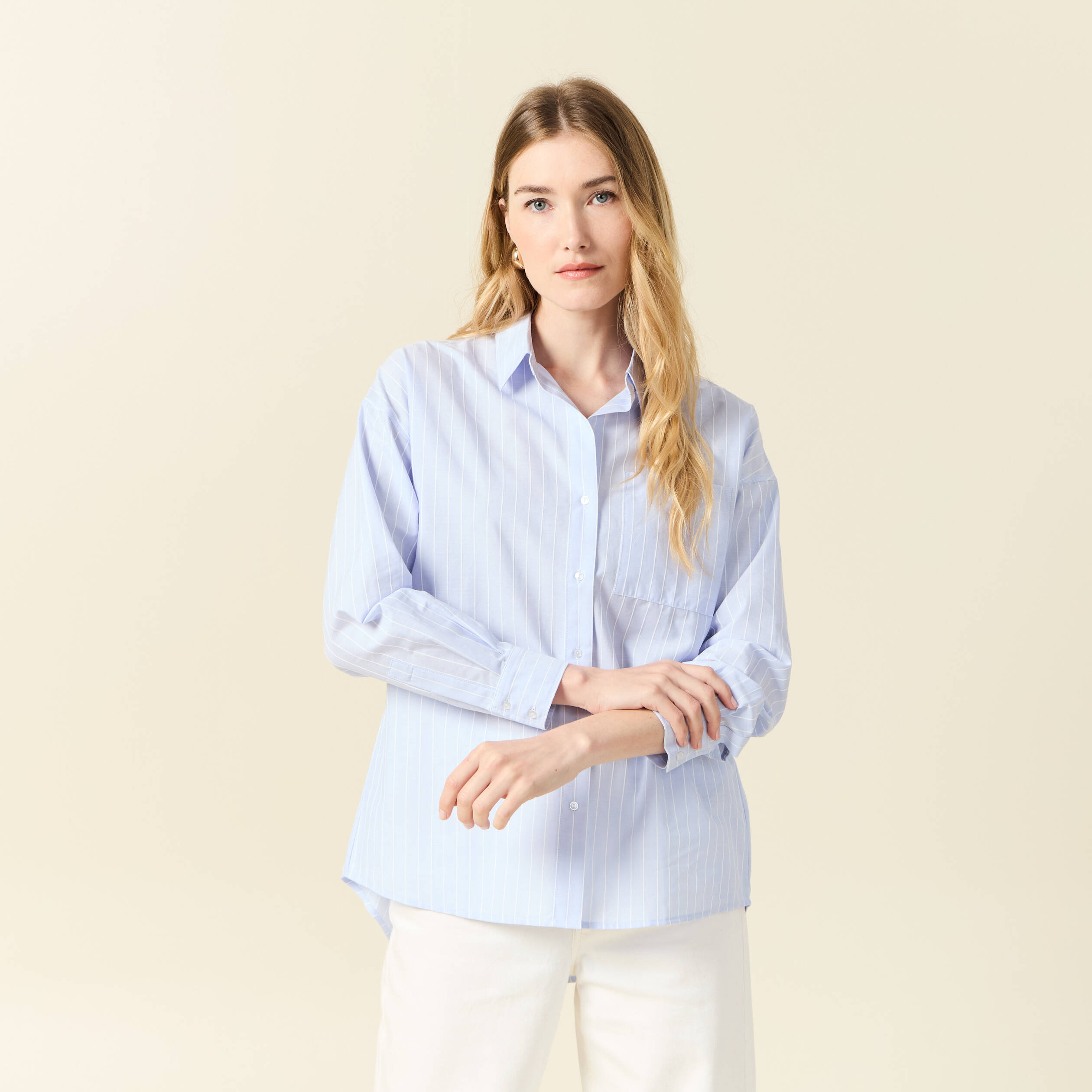 Chemise manches longues bleu pastel femme
