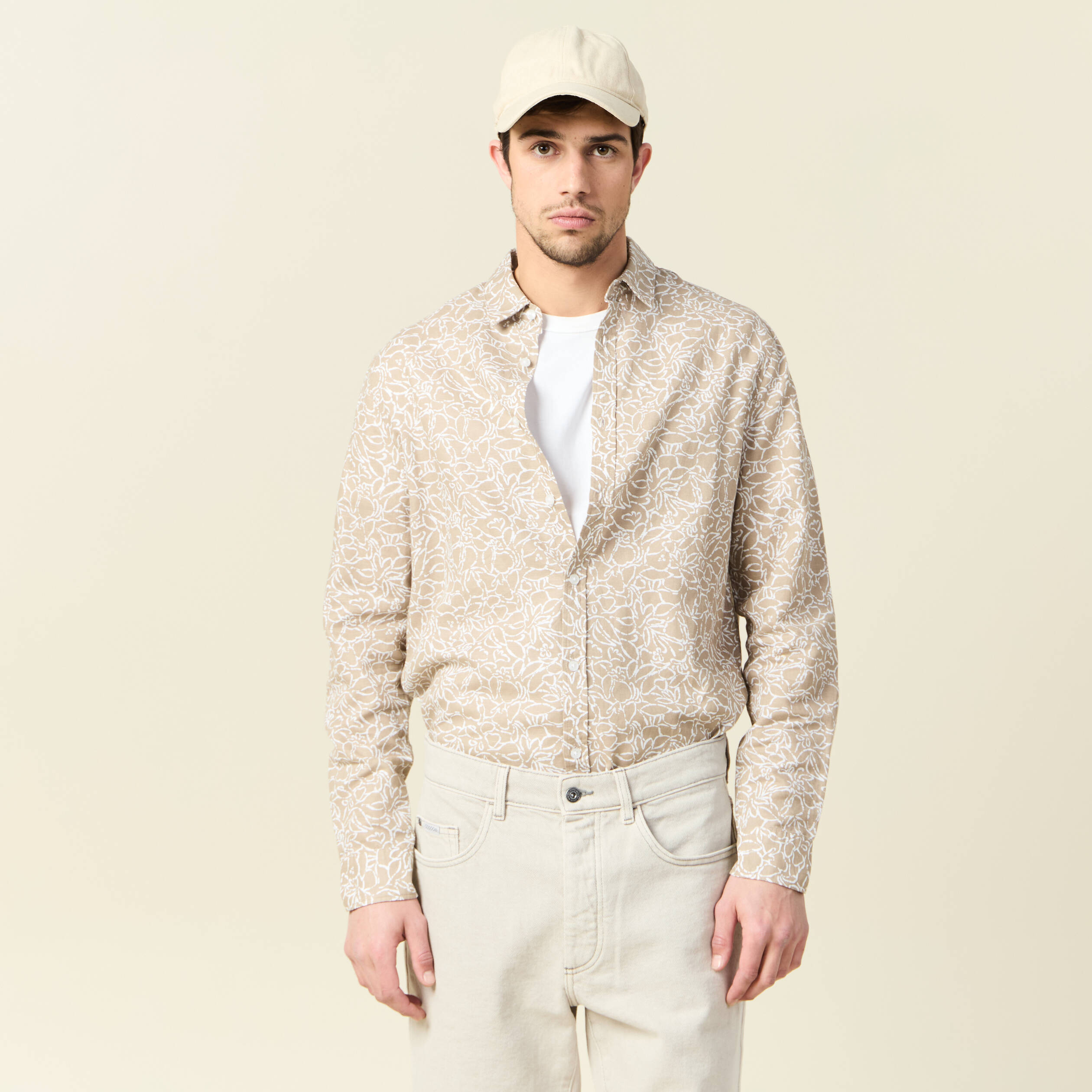 chemise manches longues beige homme Chemise manches longues beige homme