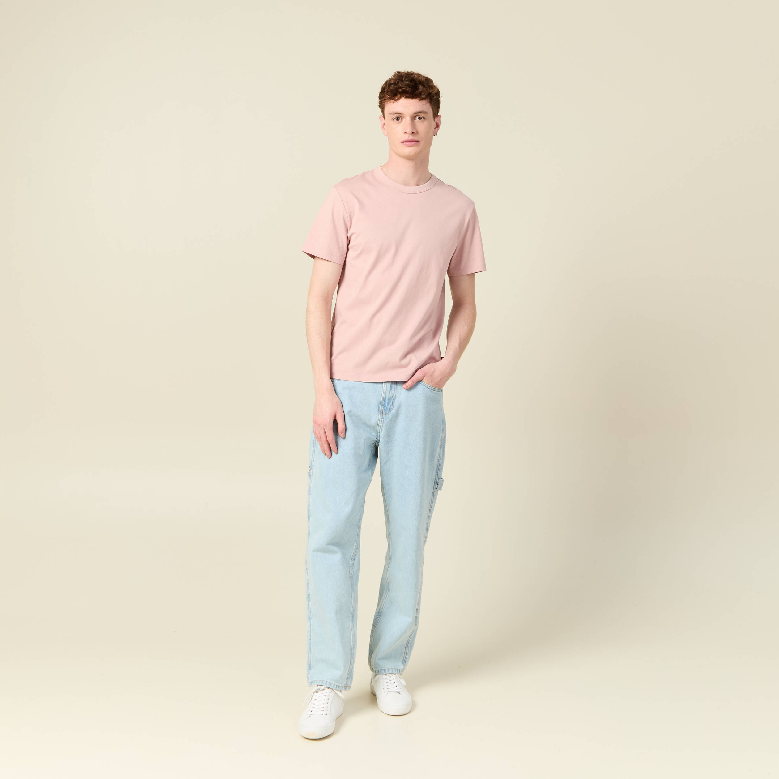 T-shirt en coton manches courtes rose pastel homme