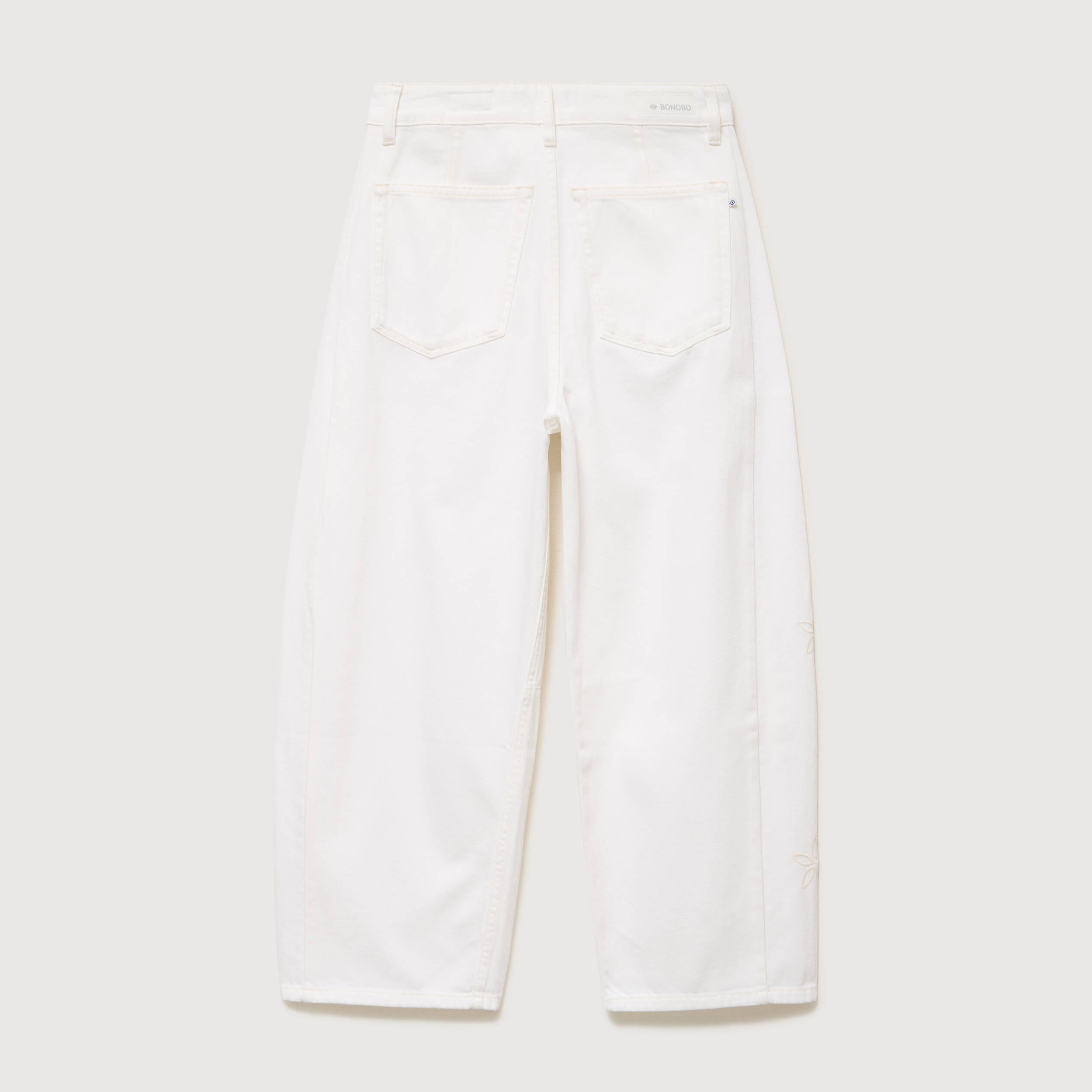 Jeans barrel taille haute 7/8&egrave;me denim blanc femme