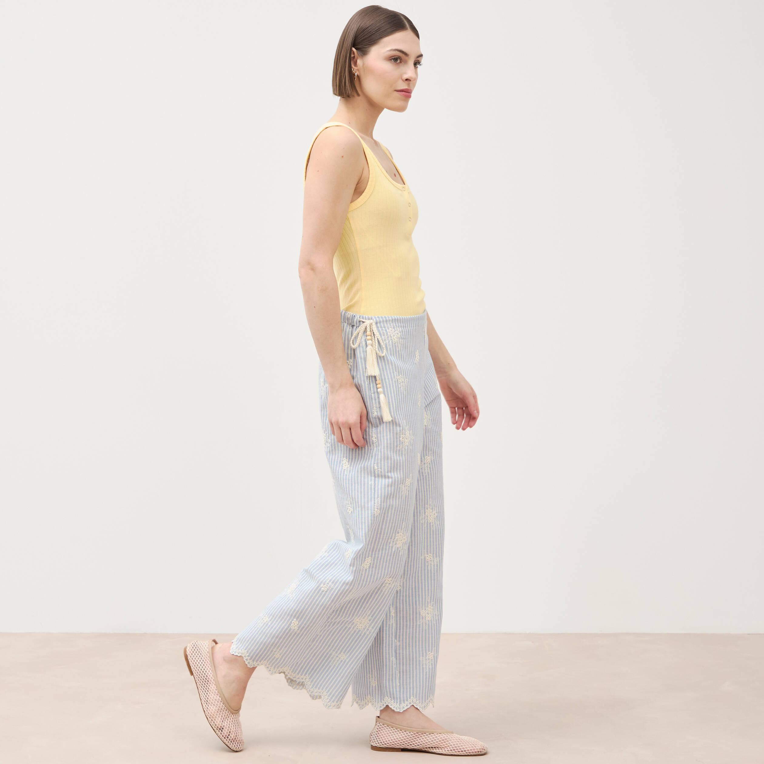 Pantalon loose taille standard bleu clair femme