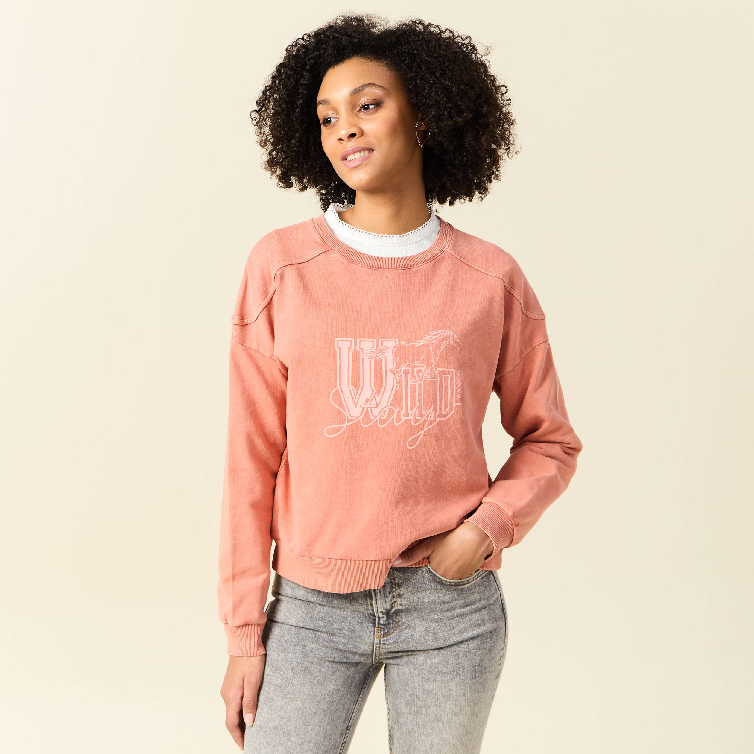Sweat manches longues rose femme
