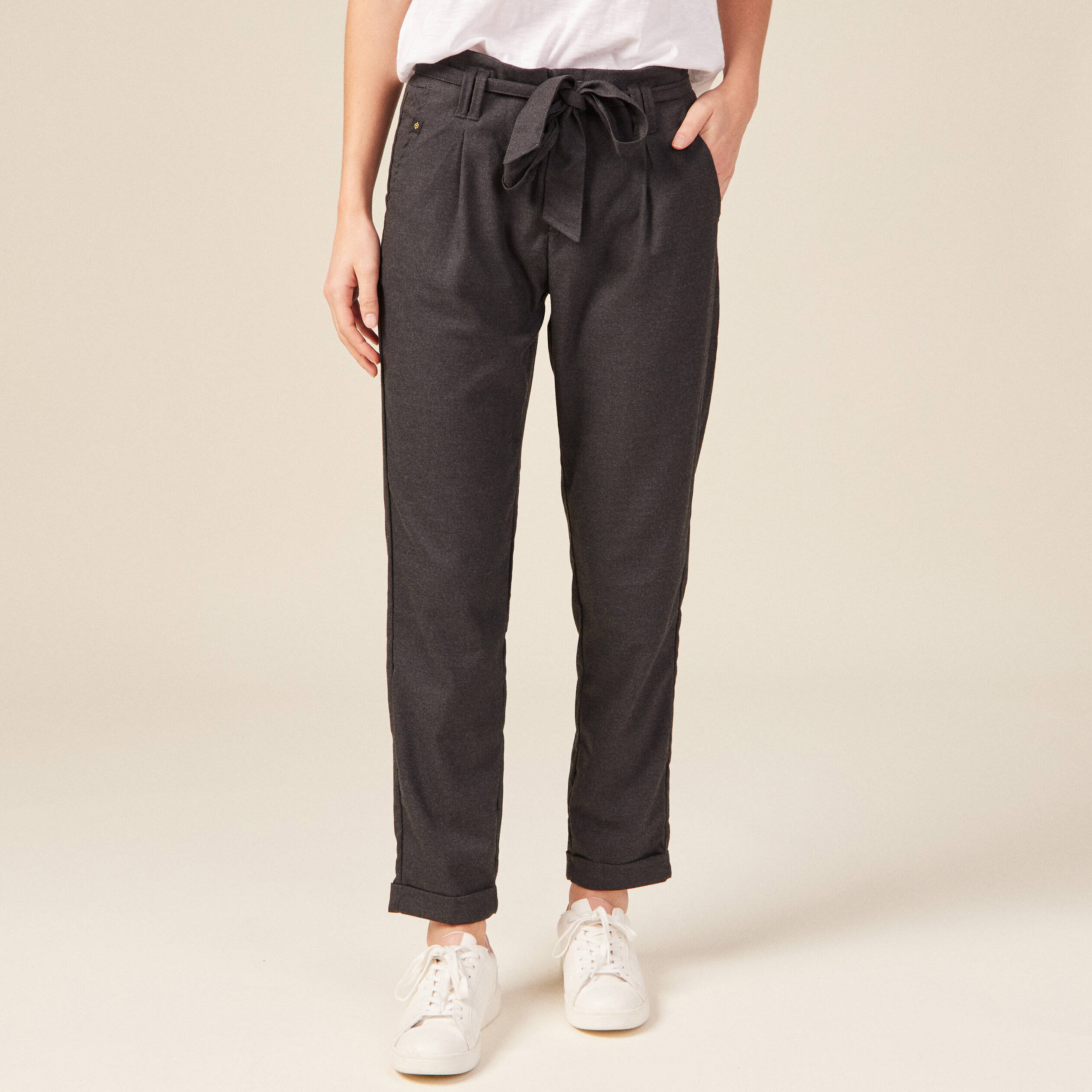 pantalon paperbag gris femme Pantalon paperbag gris femme