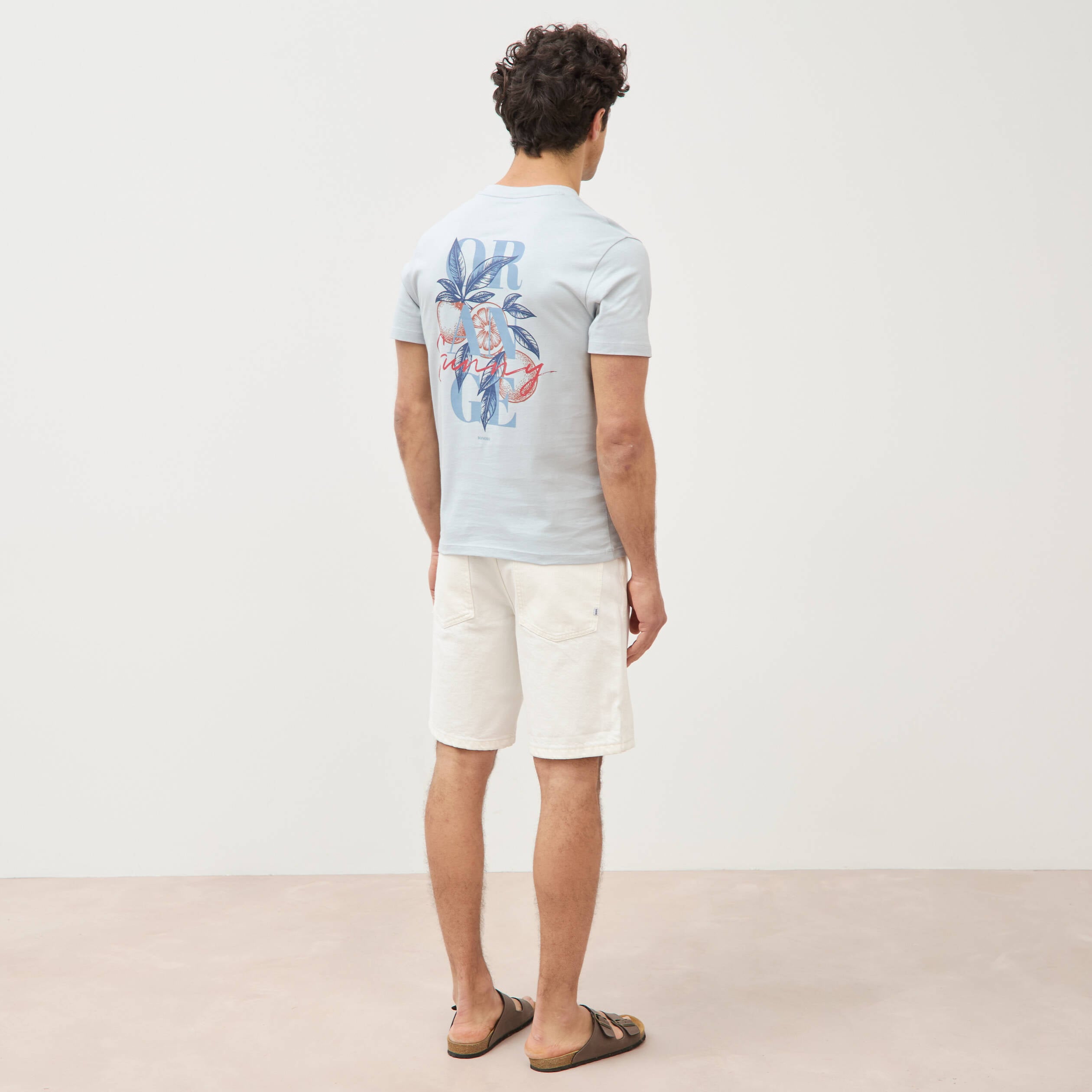 T-shirt droit en coton col rond gris clair homme