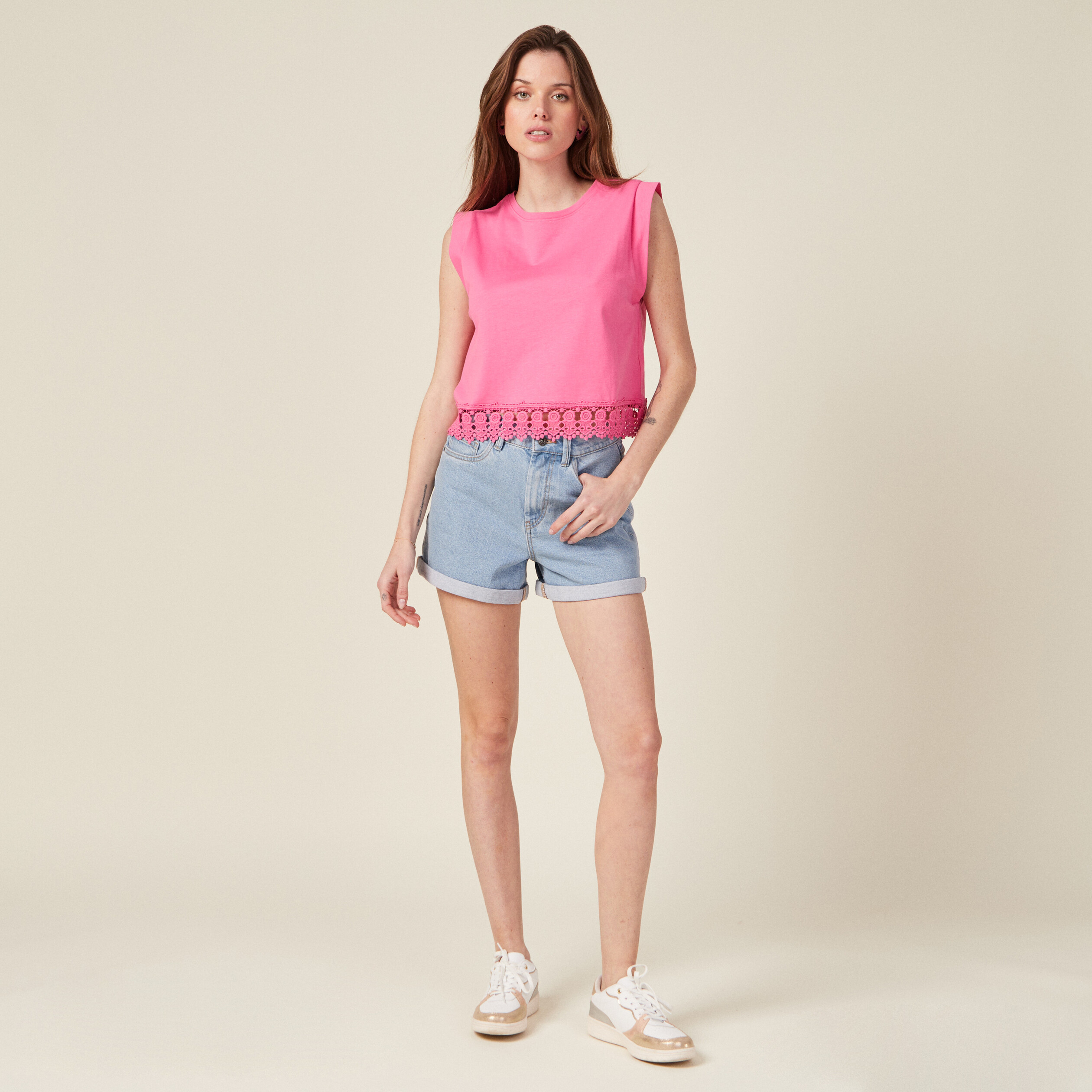 Débardeur bretelles larges rose fushia femme