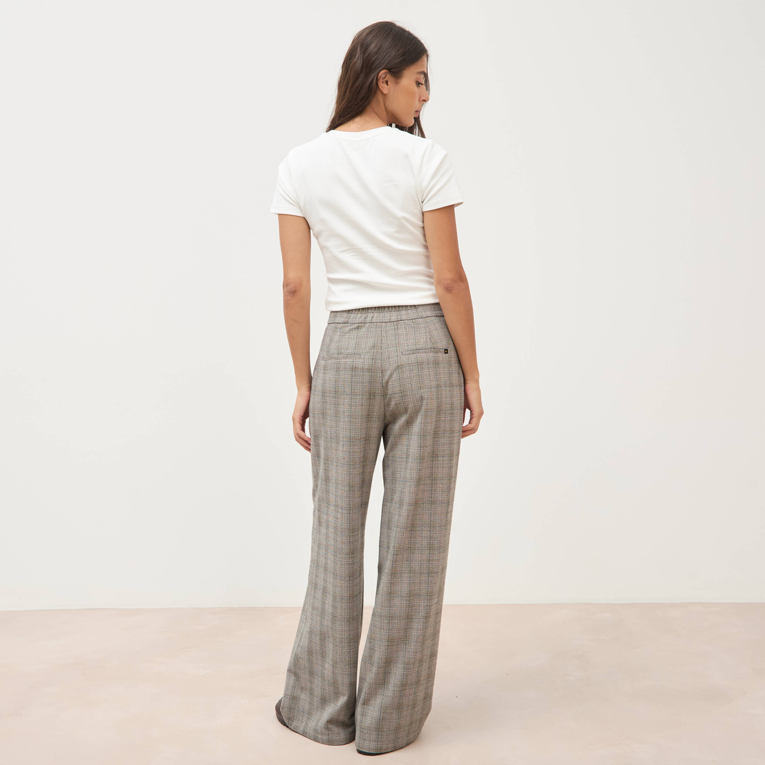 Pantalon large taille haute fluide noir femme
