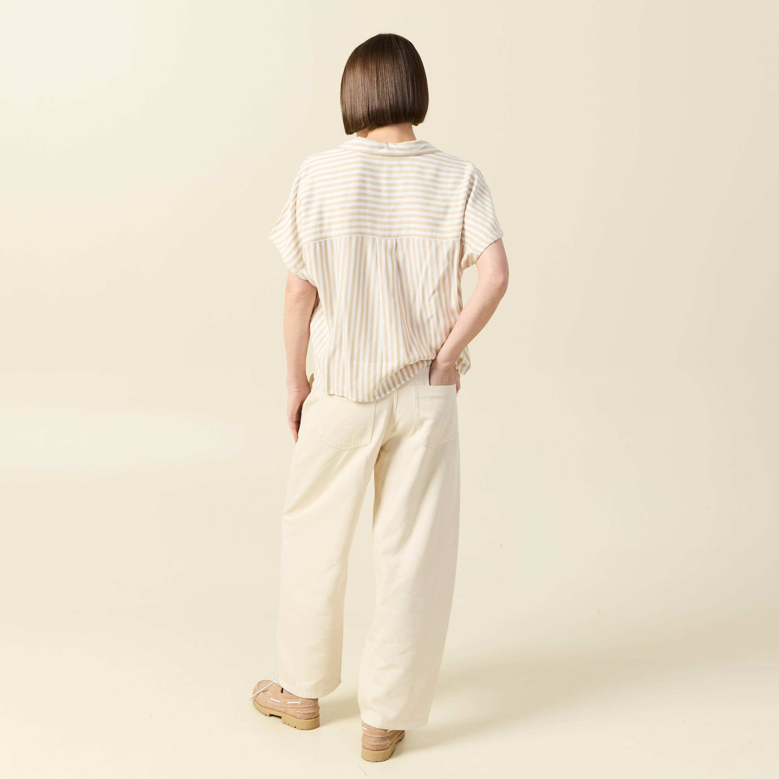 Chemise manches 3/4 beige moyen femme