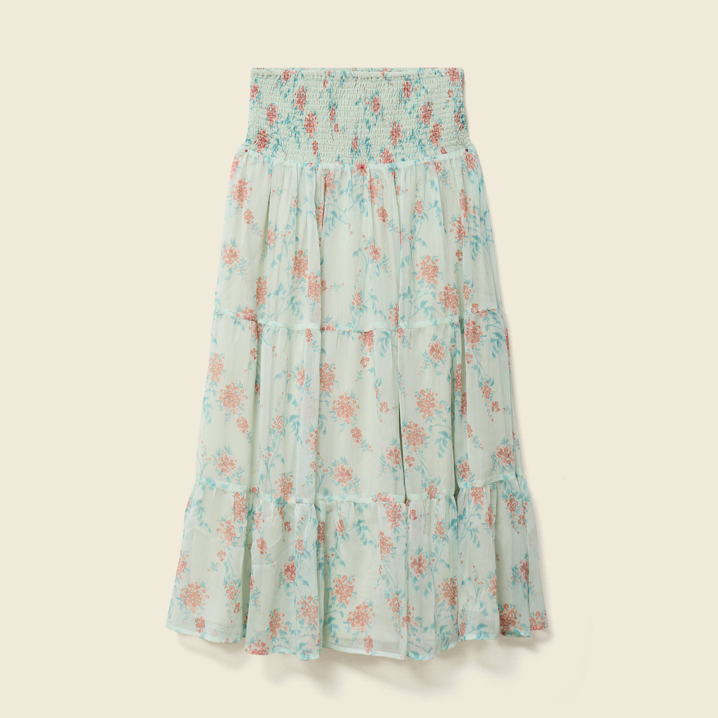 Jupon taille haute doubl&eacute; fluide vert pastel femme