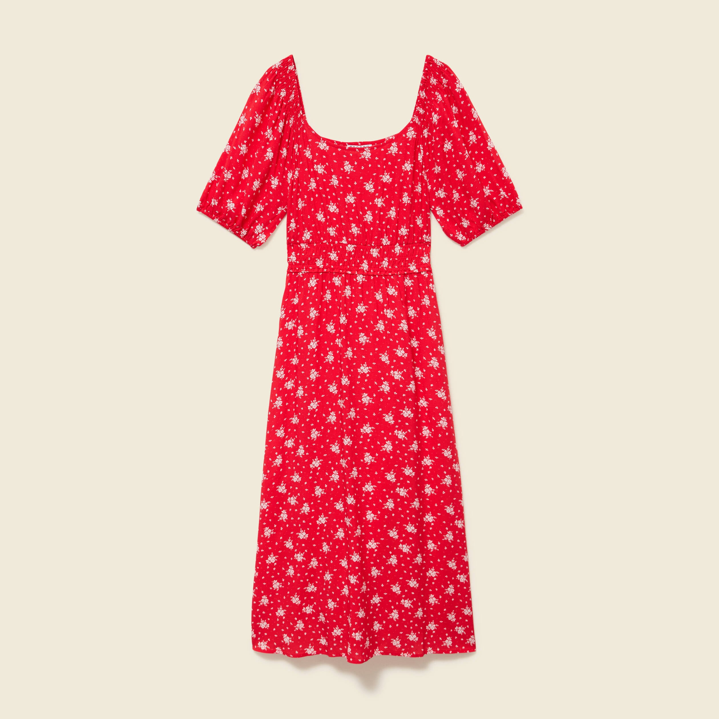Robe longue &eacute;vas&eacute;e manches courtes rouge femme