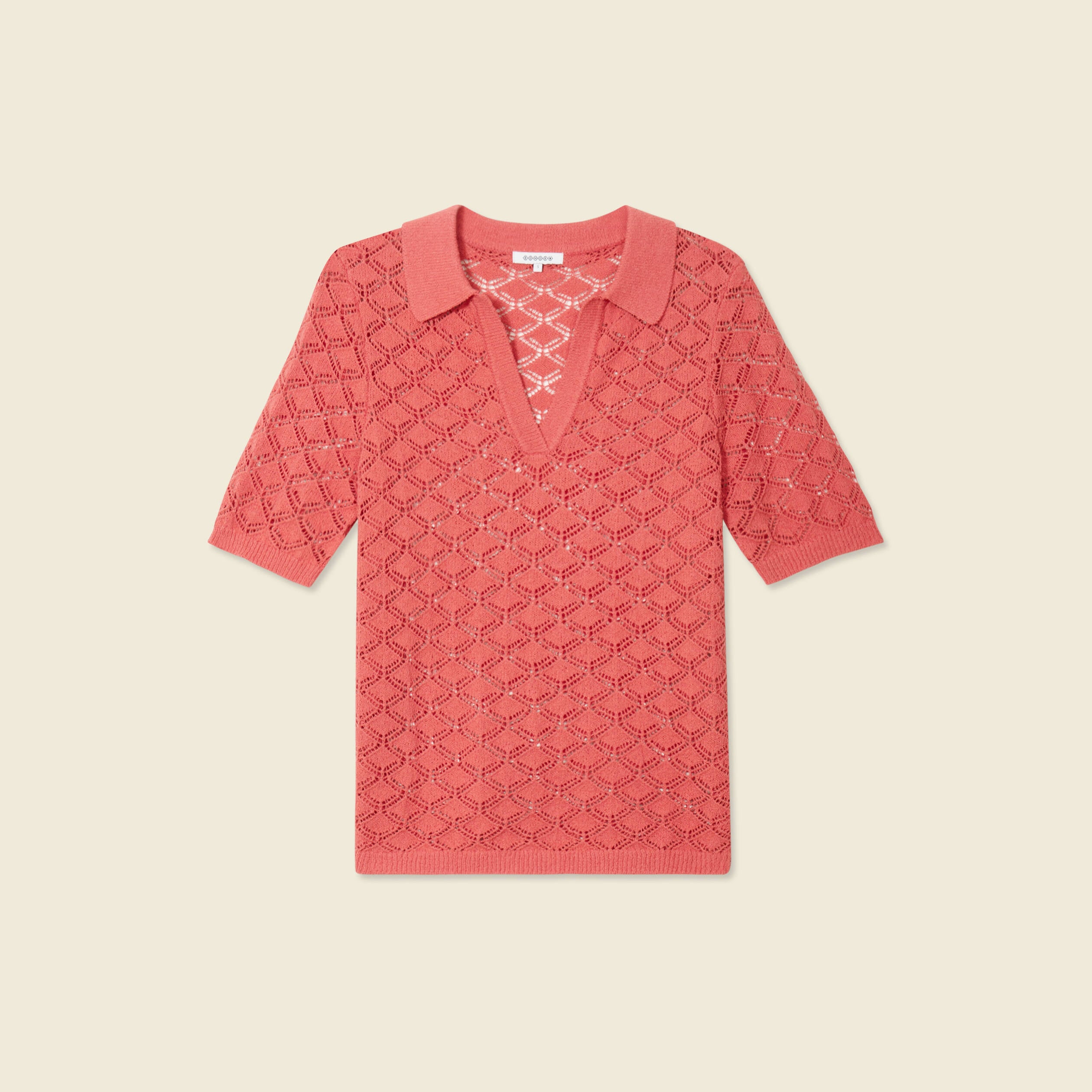 Pull manches courtes ajour&eacute; rouge femme