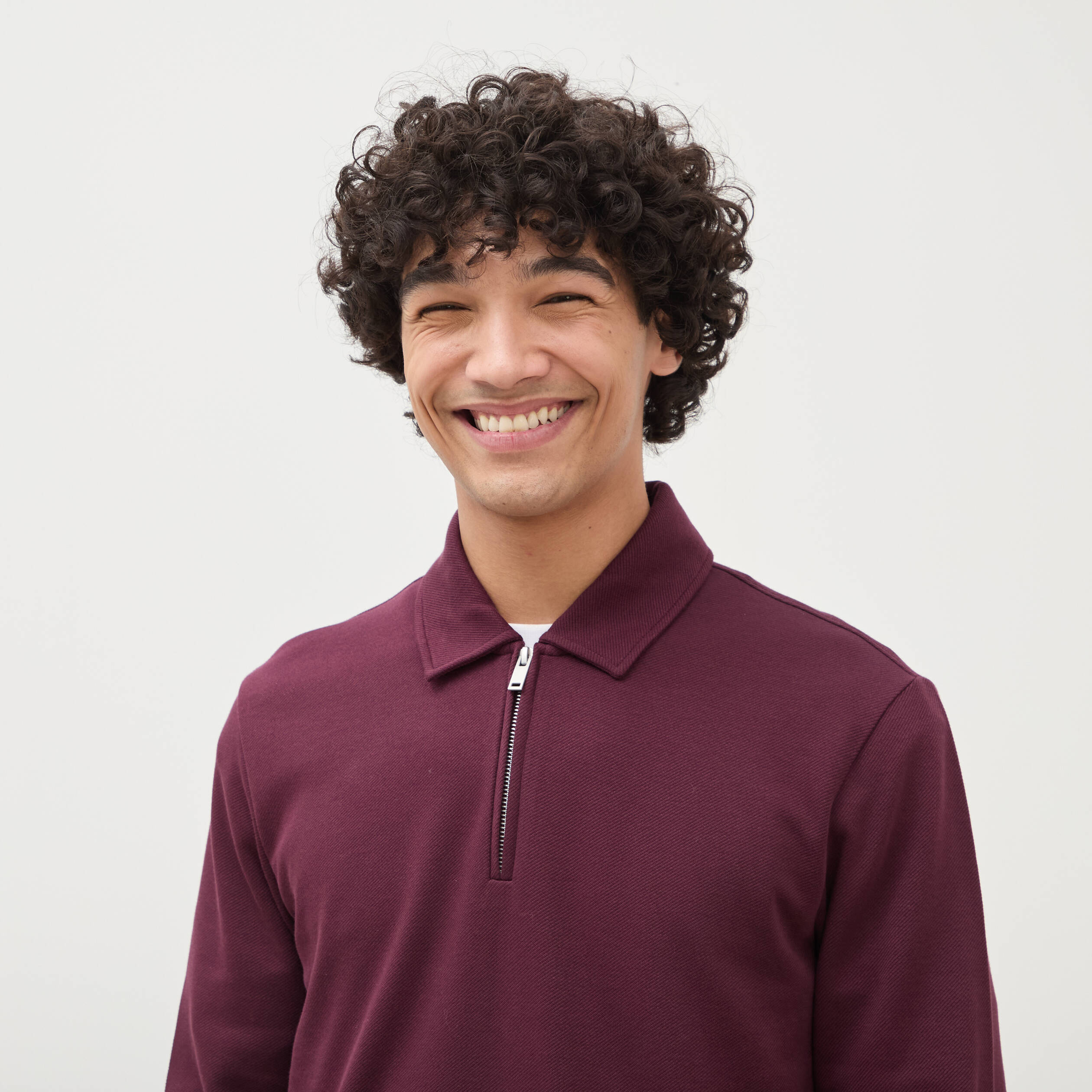 Polo droit manches longues prune homme