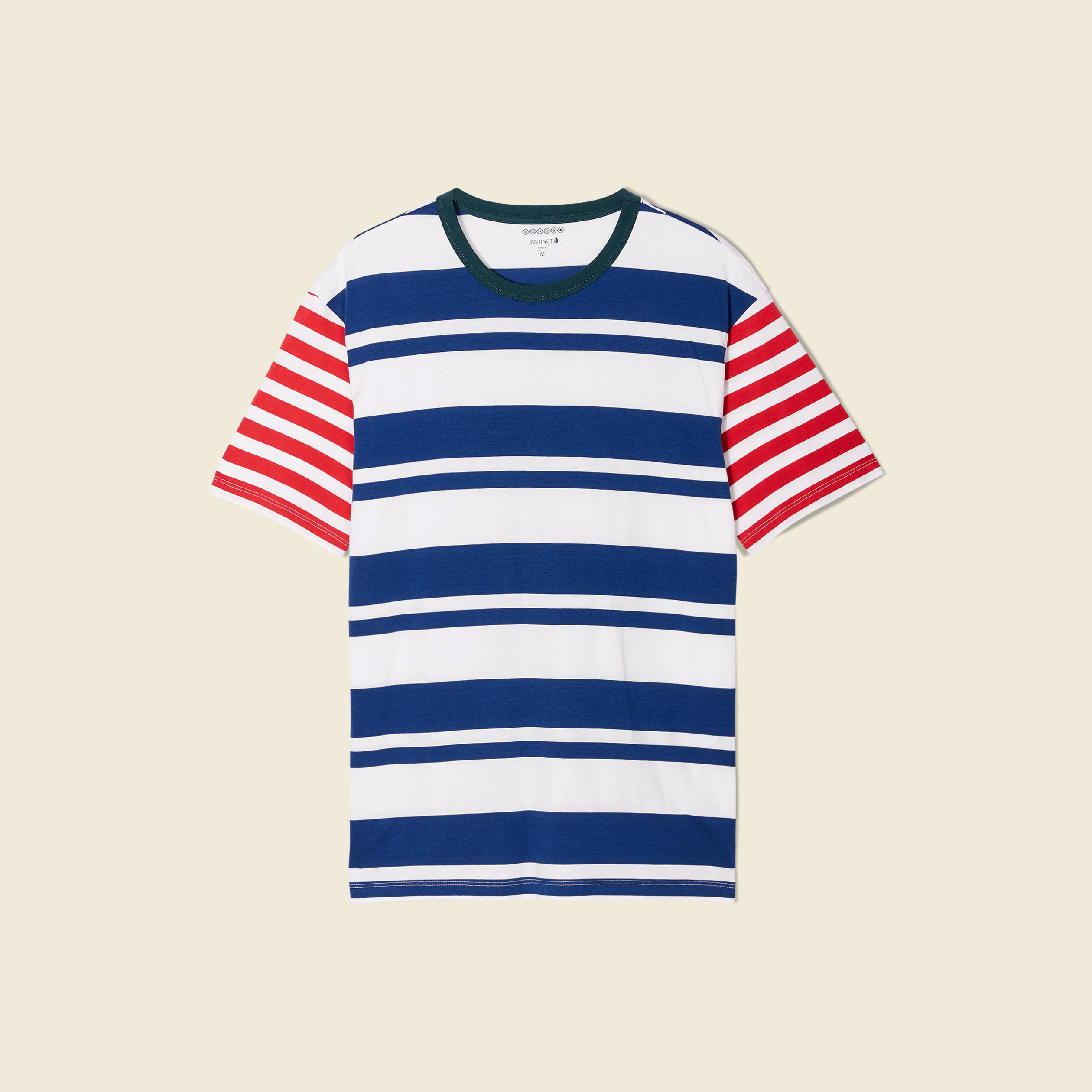 T-shirt ray&eacute; col rond manches courtes ecru homme