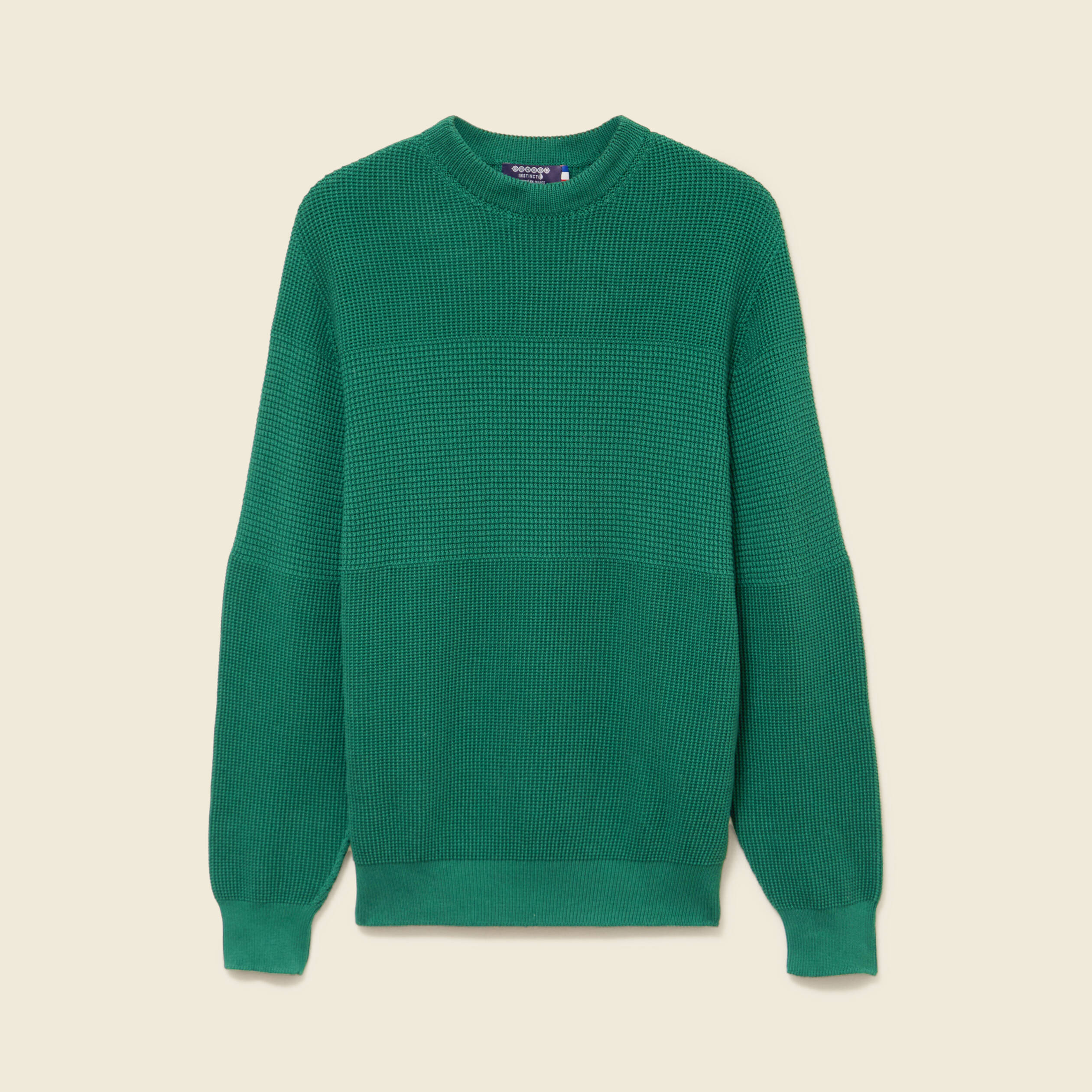Pull col rond manches longues en coton vert homme