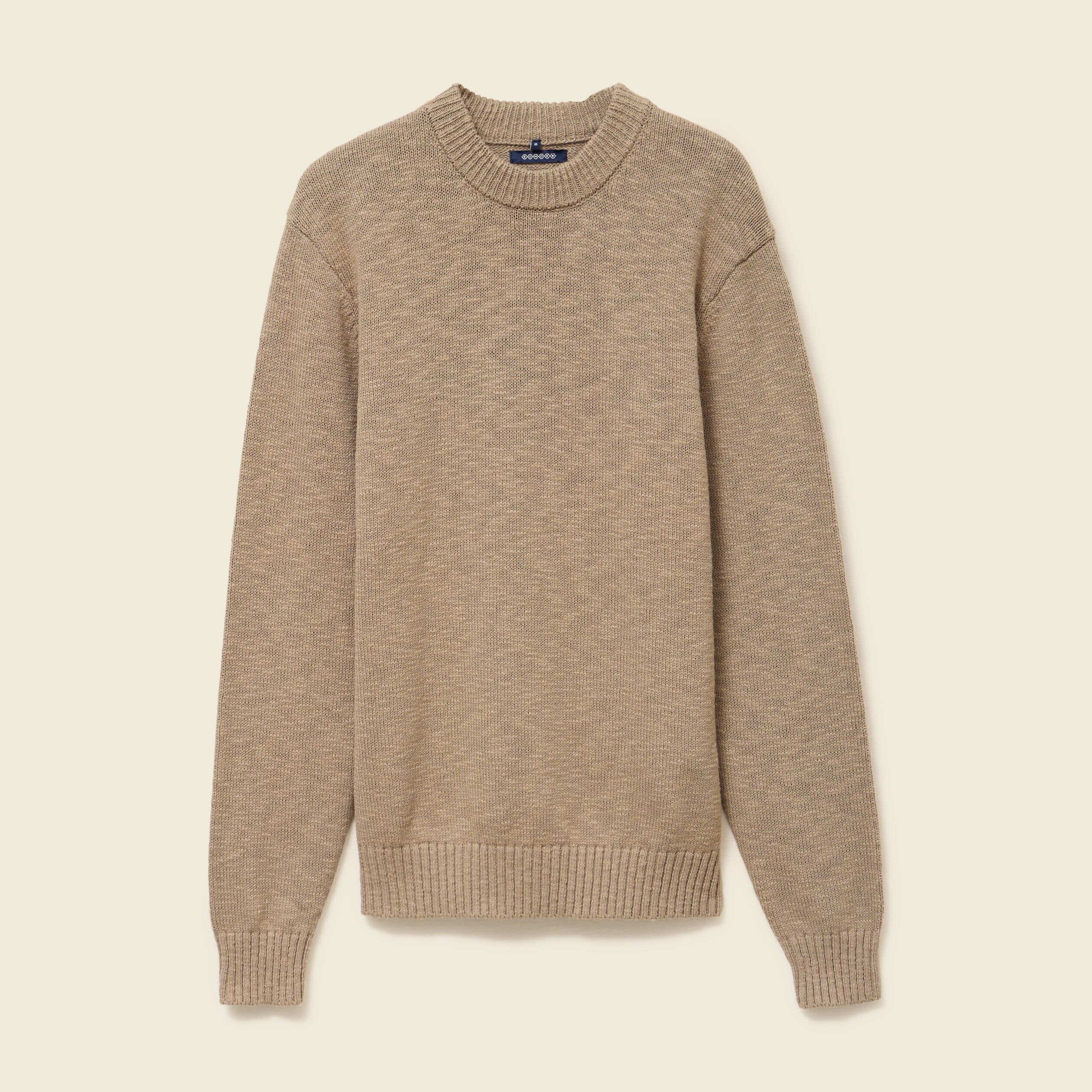 Pull col rond manches longues en coton beige fonce homme