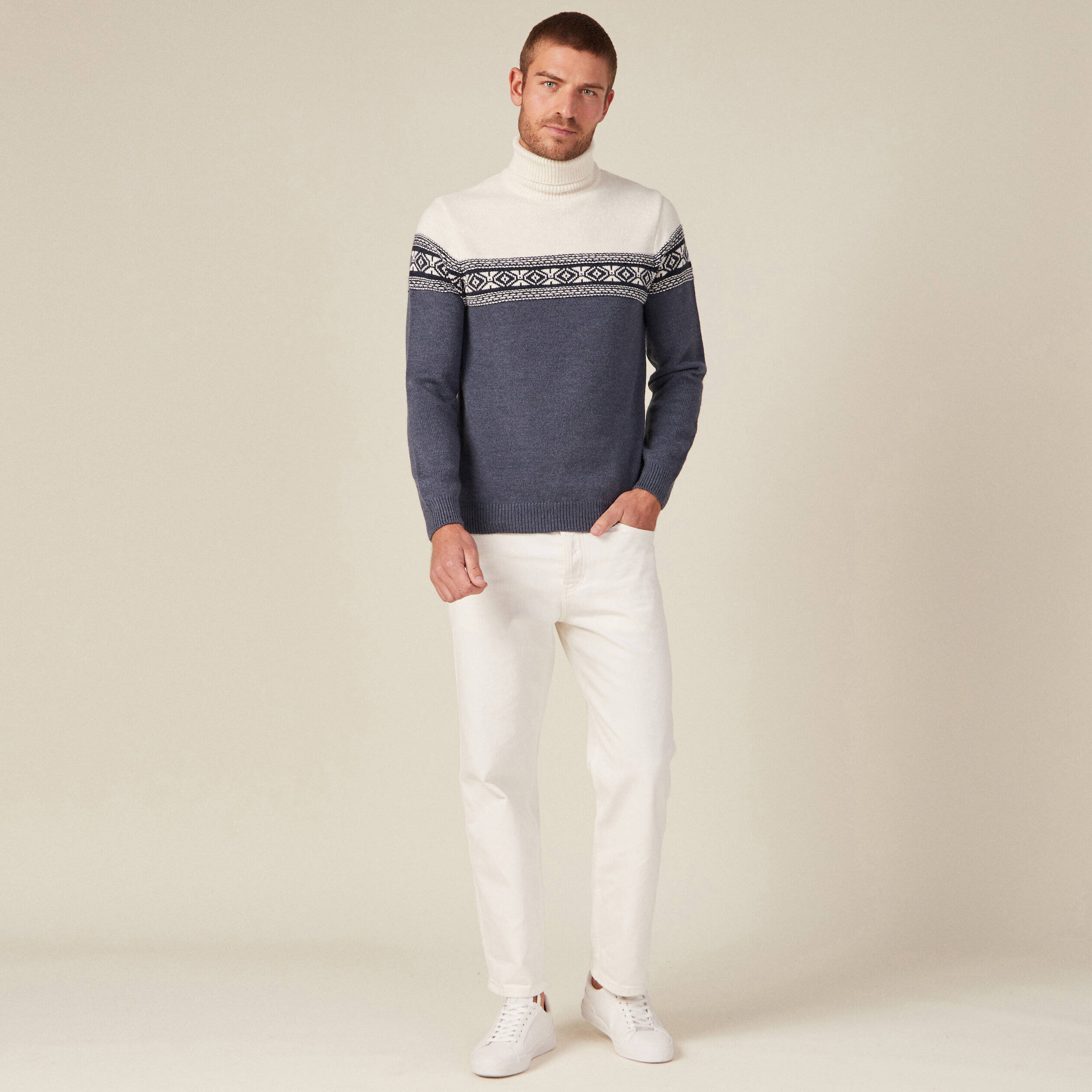 pull manches longues col roule ecru homme Pull manches longues col roulé ecru homme