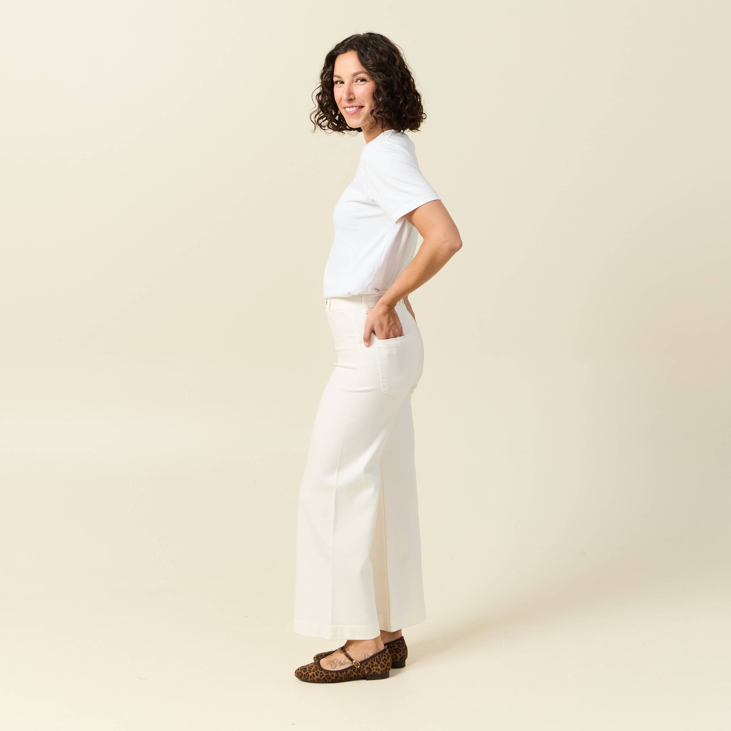 Jeans large taille haute denim blanc femme