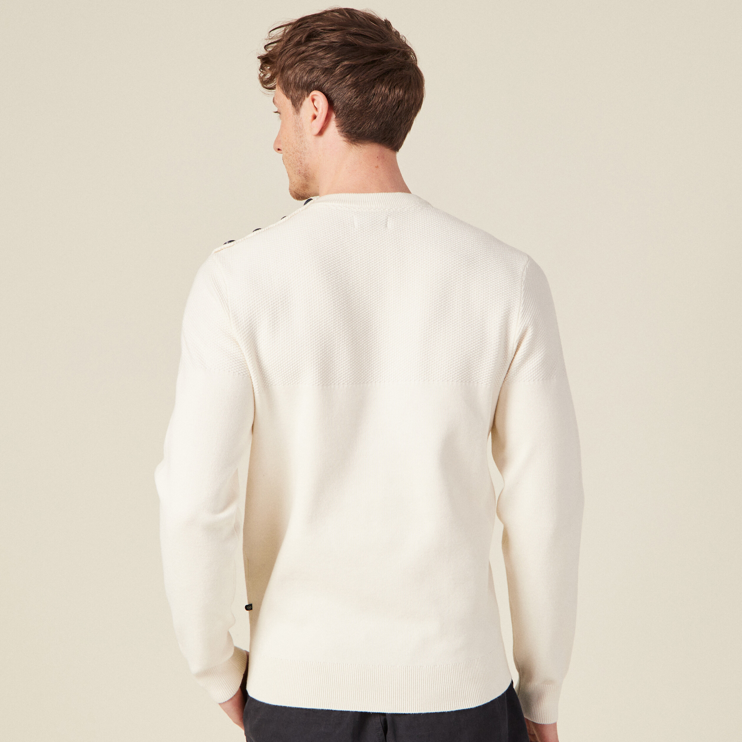 Pull manches longues à boutons ecru homme