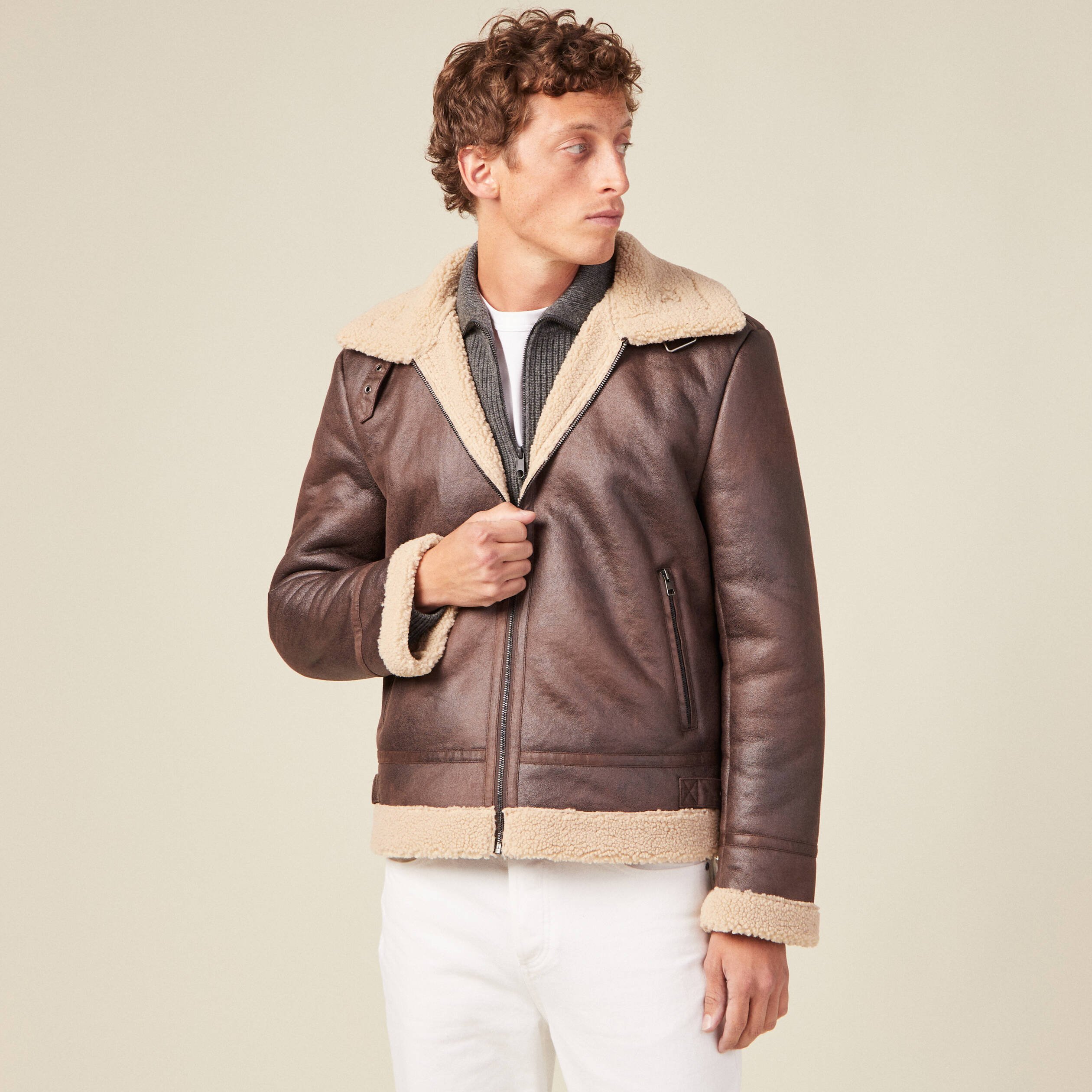 blouson droit simili cuir taupe homme Blouson droit simili cuir taupe homme
