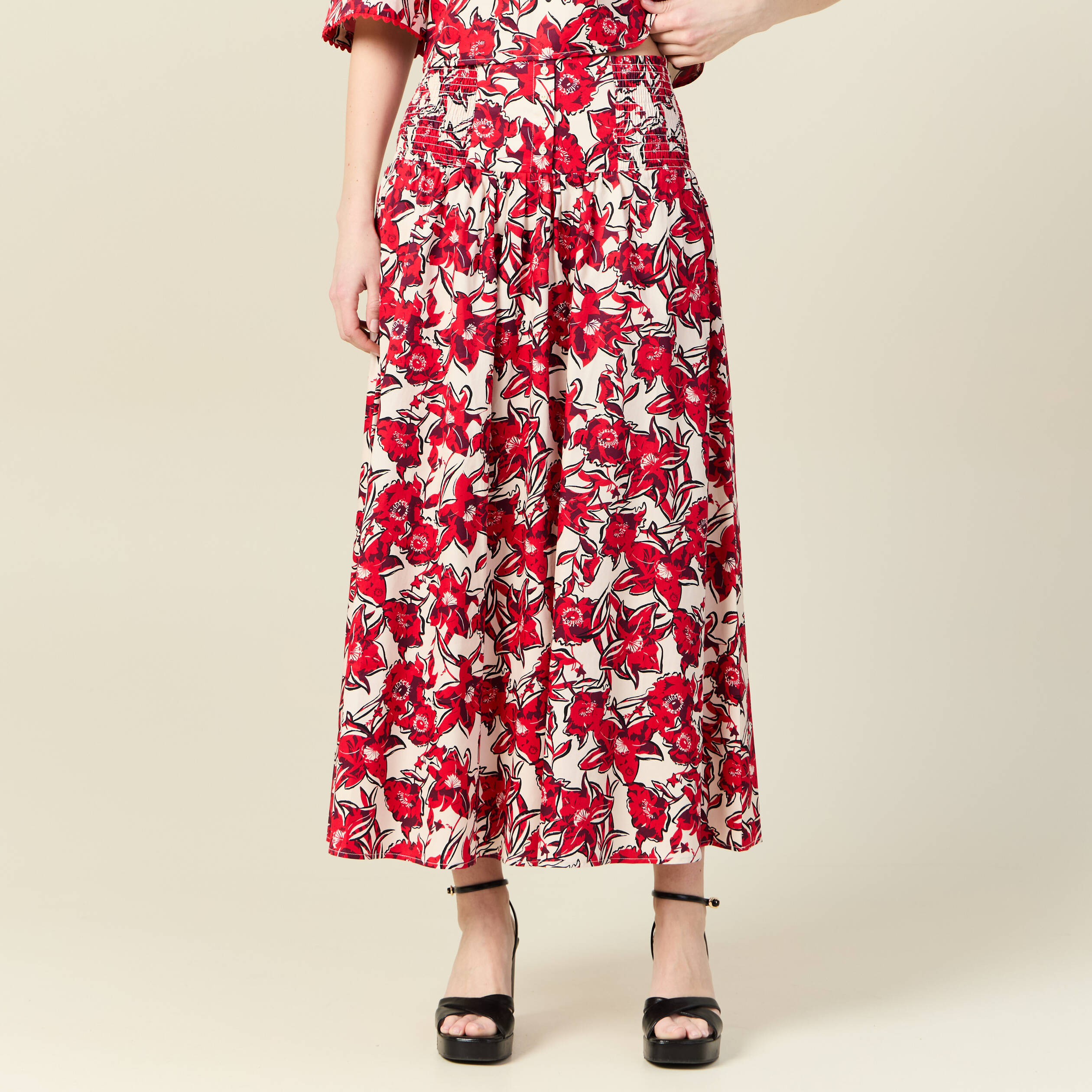 Jupe longue &eacute;vas&eacute;e rouge femme